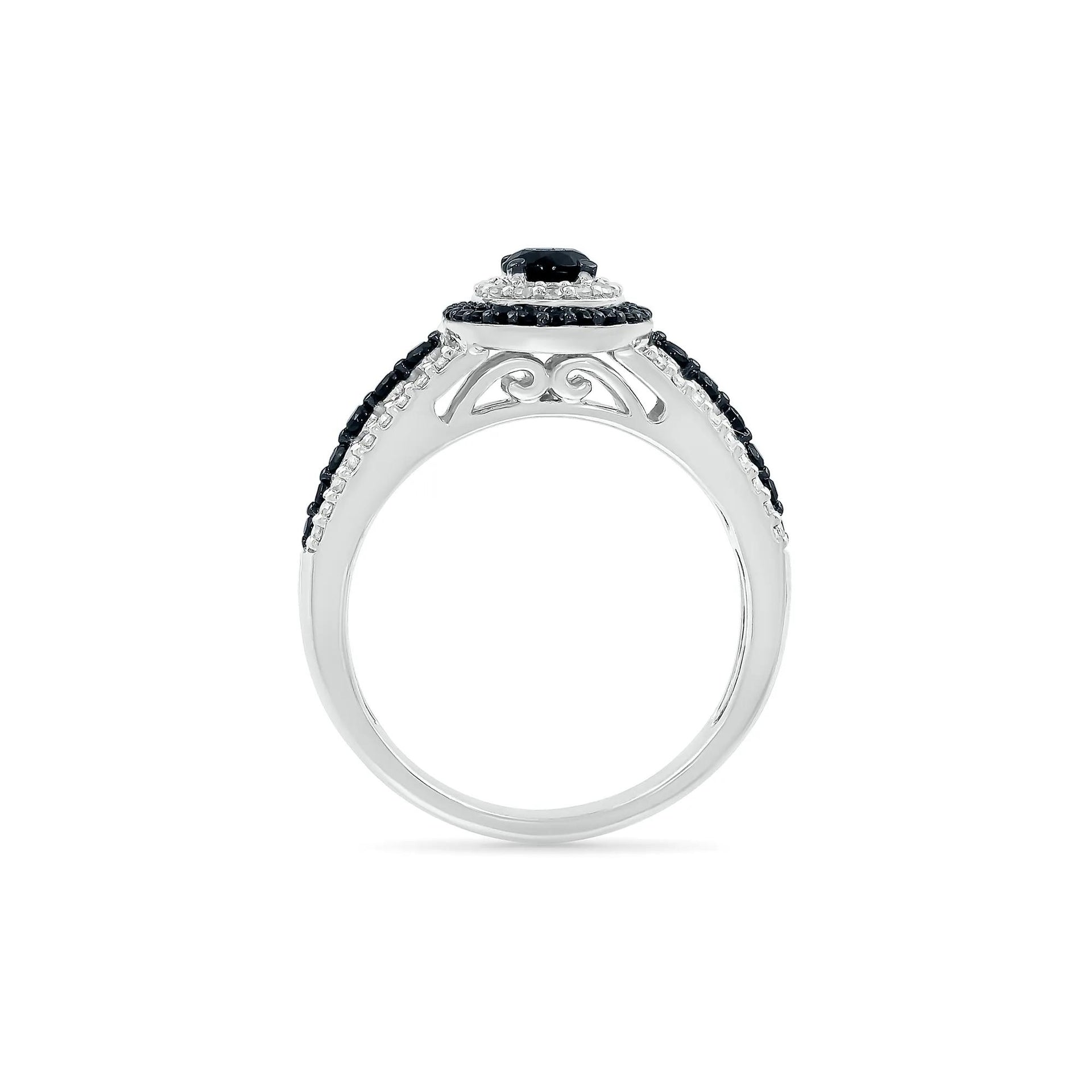 3/4 CT. Tw. Black and White Diamond Double Halo Ring 10K White Gold Size 8.5