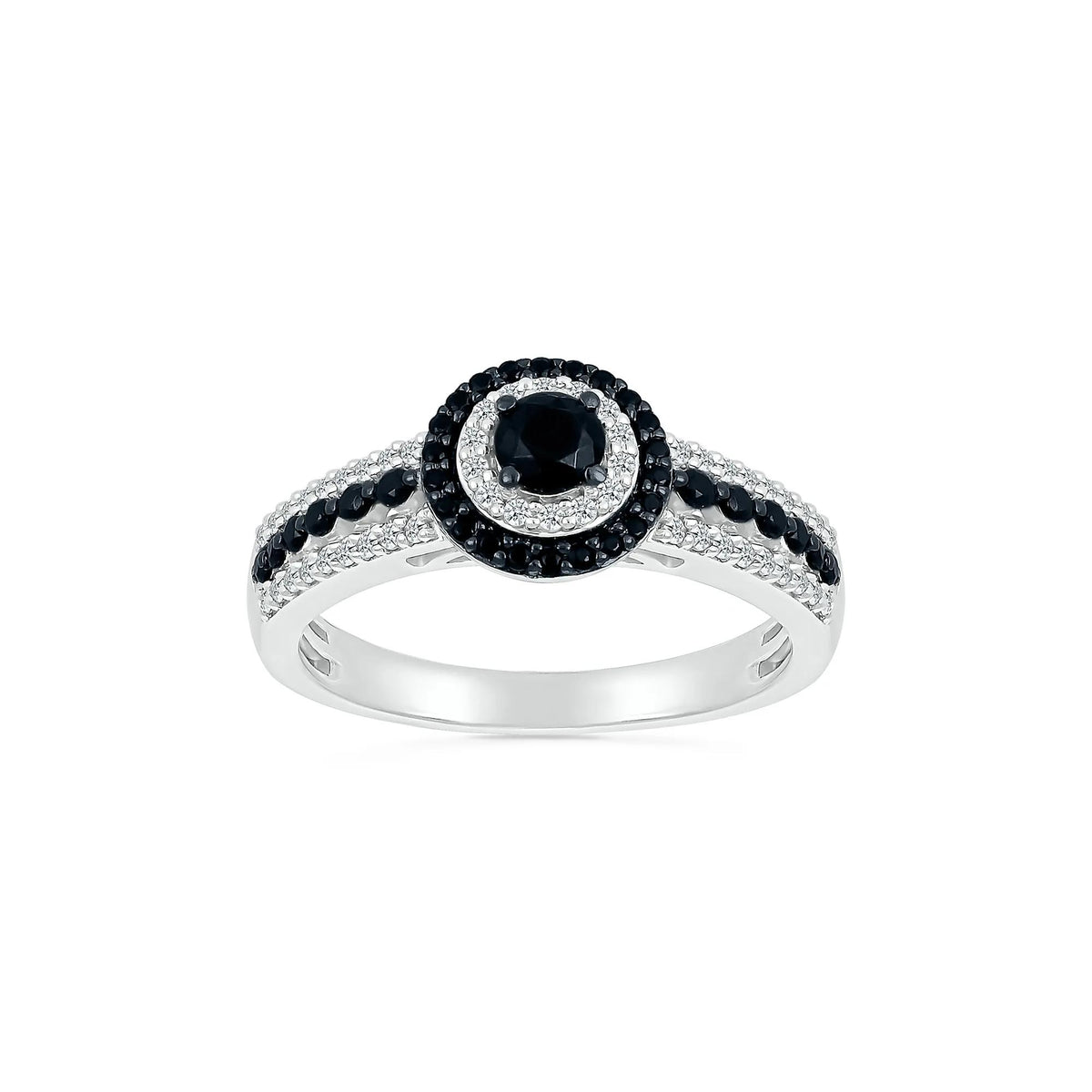 3/4 CT. Tw. Black and White Diamond Double Halo Ring 10K White Gold Size 5