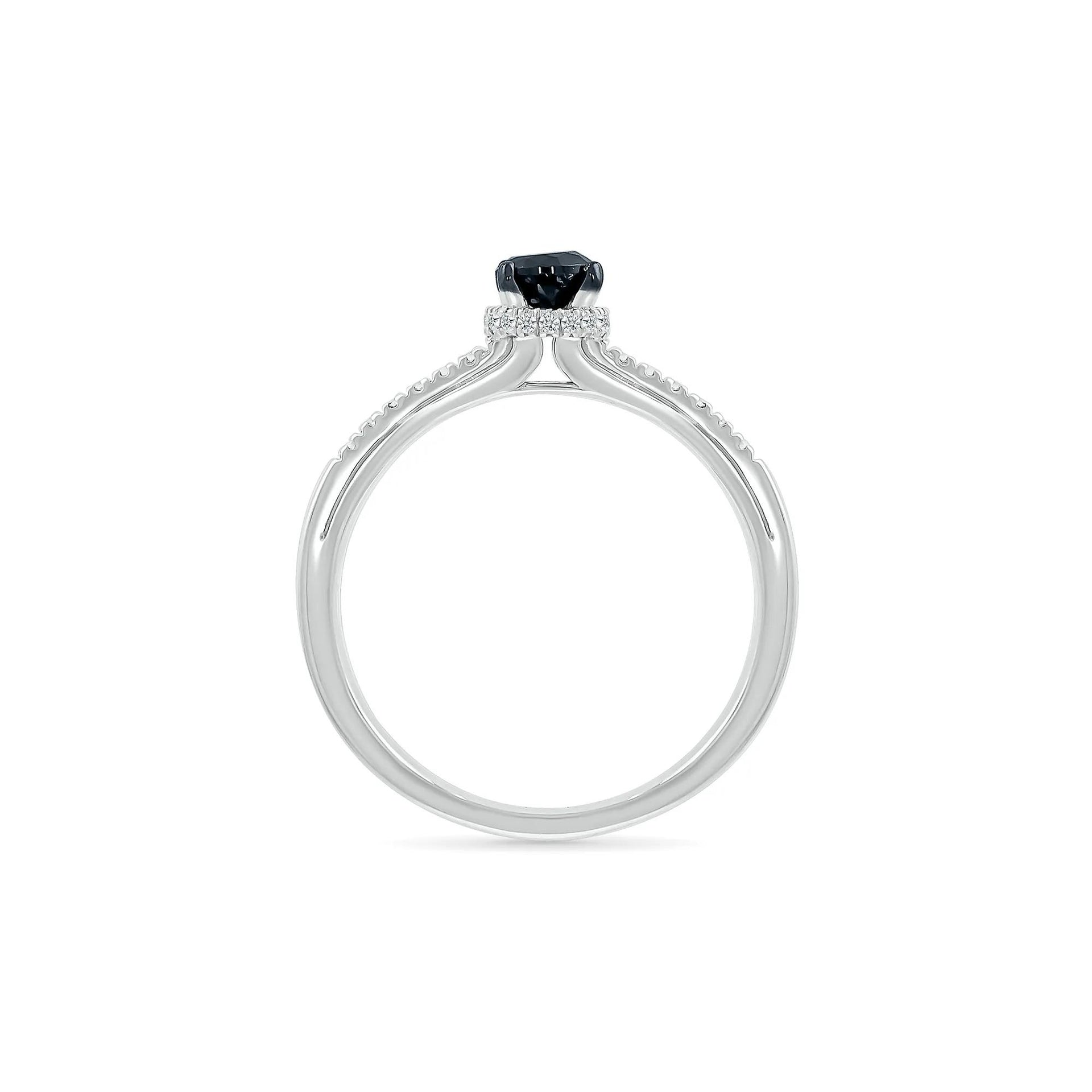 3/8 CT. Tw. Black and White Diamond Hidden Halo Ring 10K White Gold Round Brilliant Cut Size 4.5