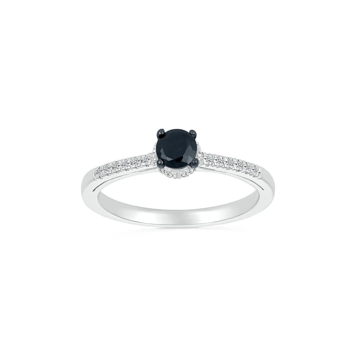 3/8 CT. Tw. Black and White Diamond Hidden Halo Ring 10K White Gold Round Brilliant Cut Size 5.5
