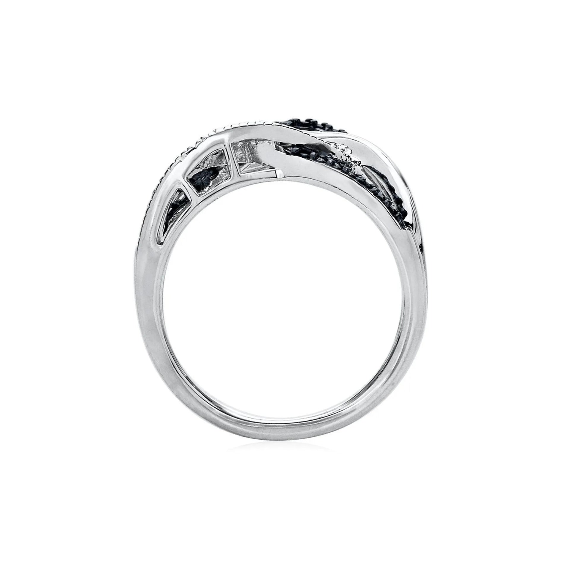 Black & White Diamond Ring .925 Sterling Silver Size 5