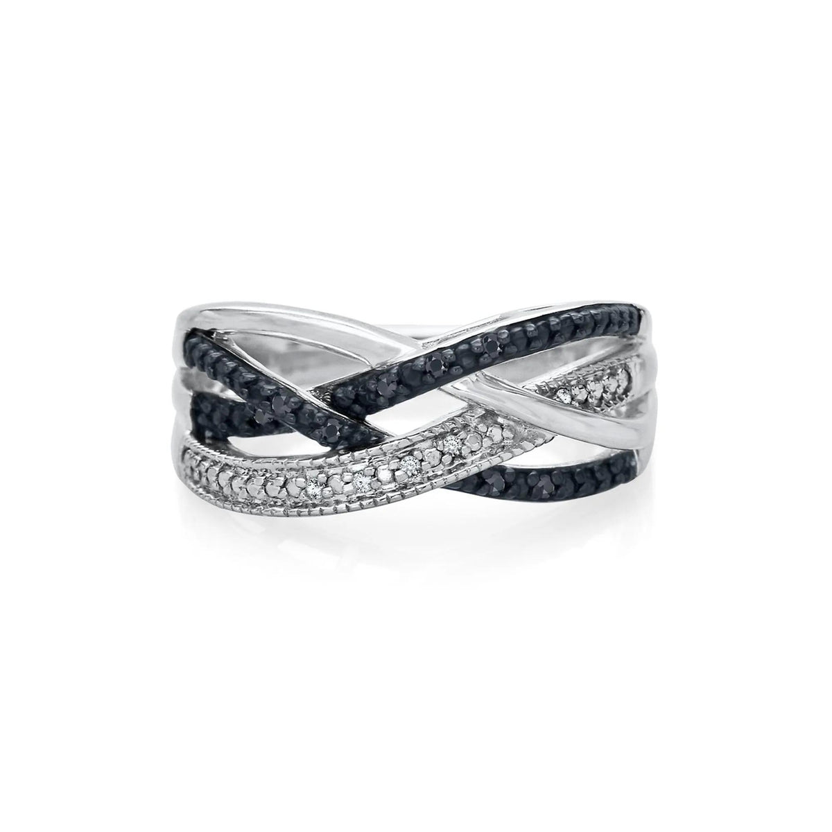 Black & White Diamond Ring .925 Sterling Silver Size 5