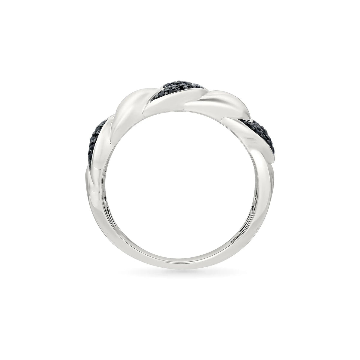 1/3 CT. Tw. Black Diamond Cuban Link Ring .925 Sterling Silver White Size 8 4mm