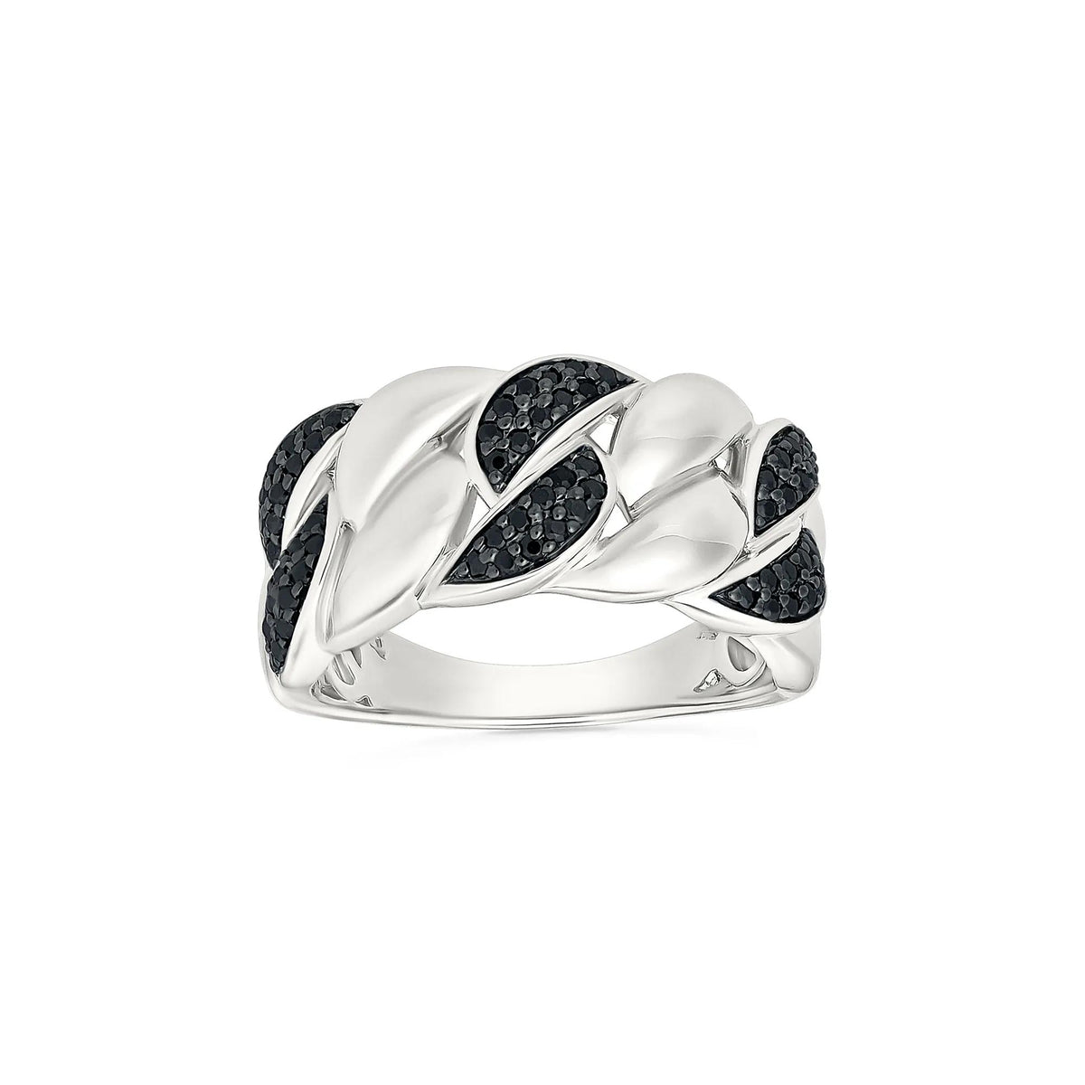 1/3 CT. Tw. Black Diamond Cuban Link Ring .925 Sterling Silver White Size 8 4mm