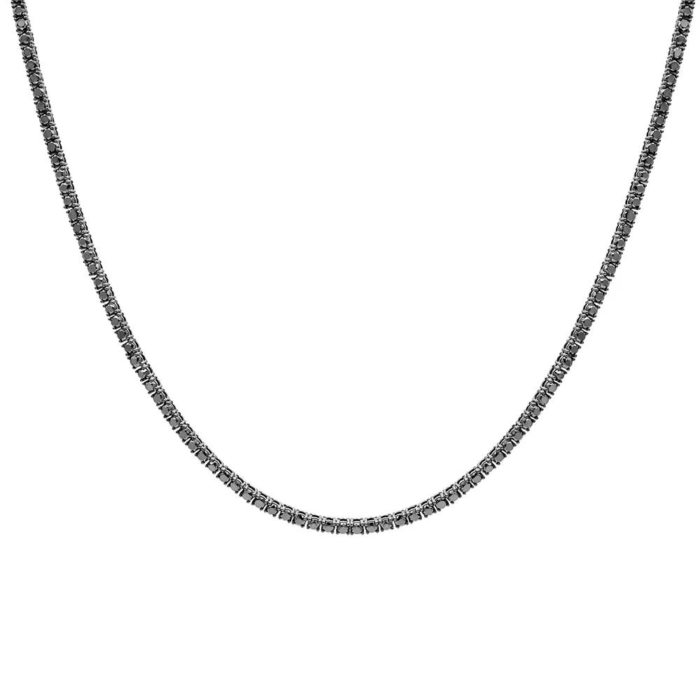 Black Diamond Necklace .925 Sterling Silver White Size 22"