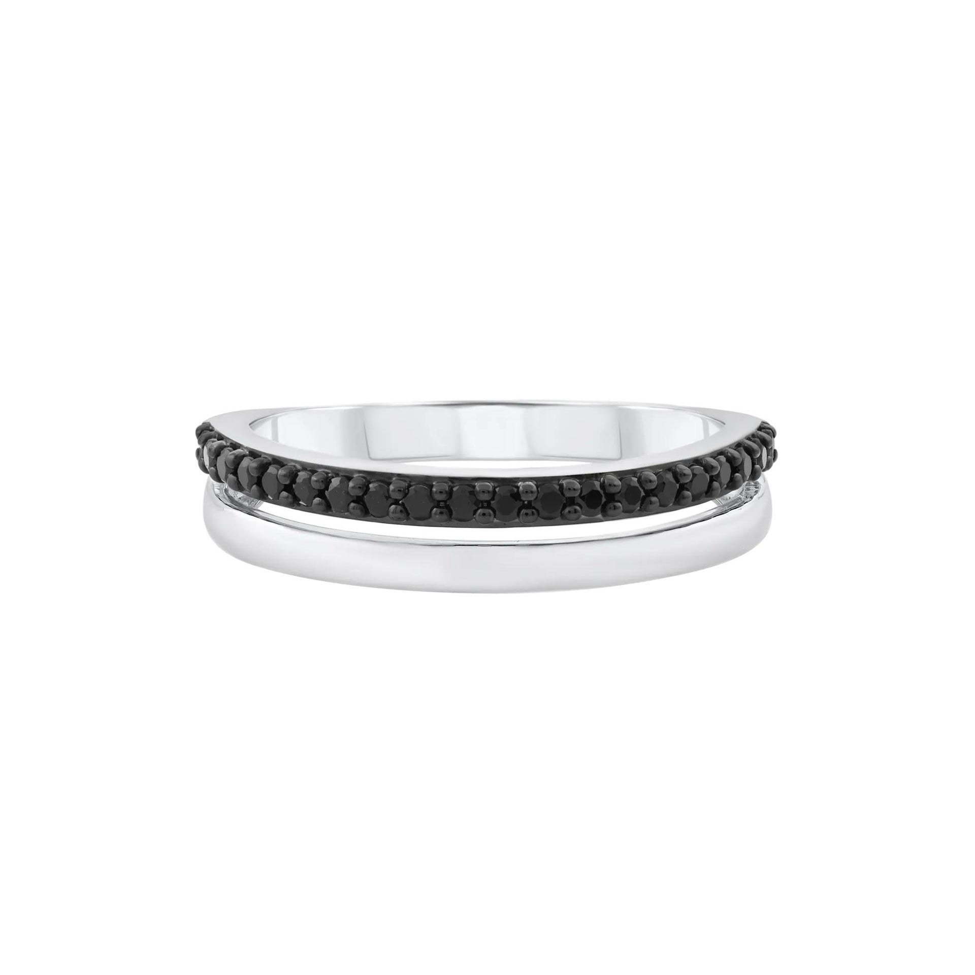 1/5 CT. Tw. Black Diamond Ring .925 Sterling Silver Round Brilliant Cut White Size 7.5