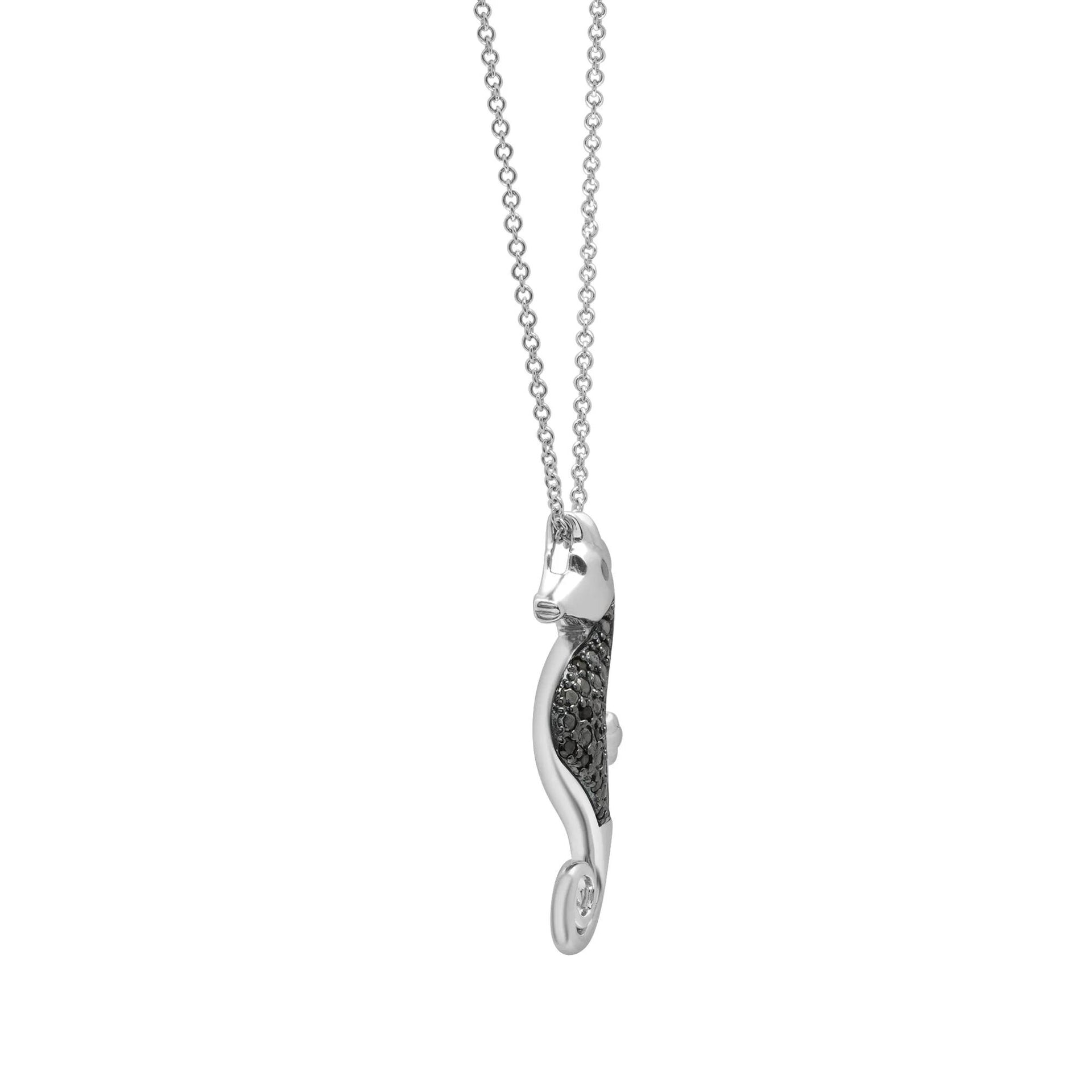 1/10 CT. Tw. Black Diamond Seahorse Pendant Necklace .925 Sterling Silver White Size 18"