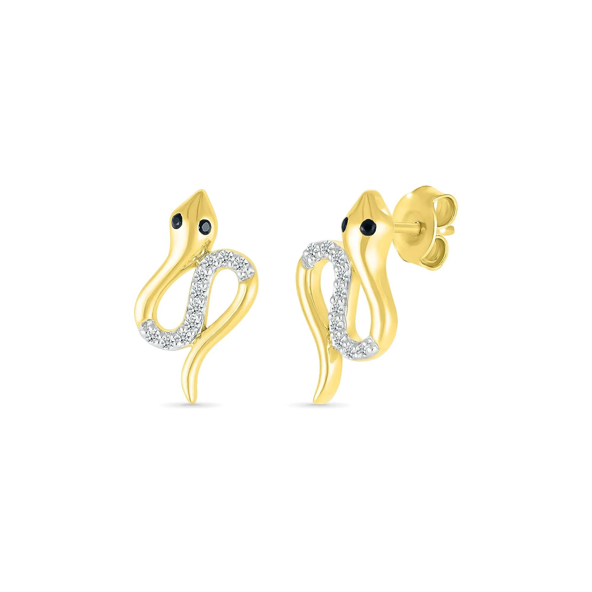 1/10 CT. Tw. Black Diamond Snake Earrings 10K Yellow Gold Size 8.00mm