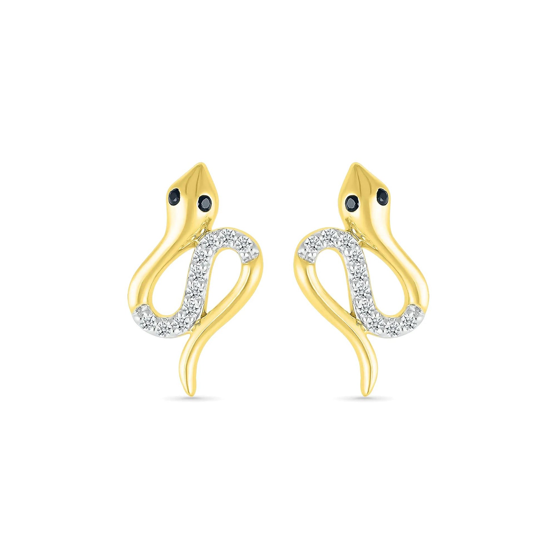 1/10 CT. Tw. Black Diamond Snake Earrings 10K Yellow Gold Size 8.00mm