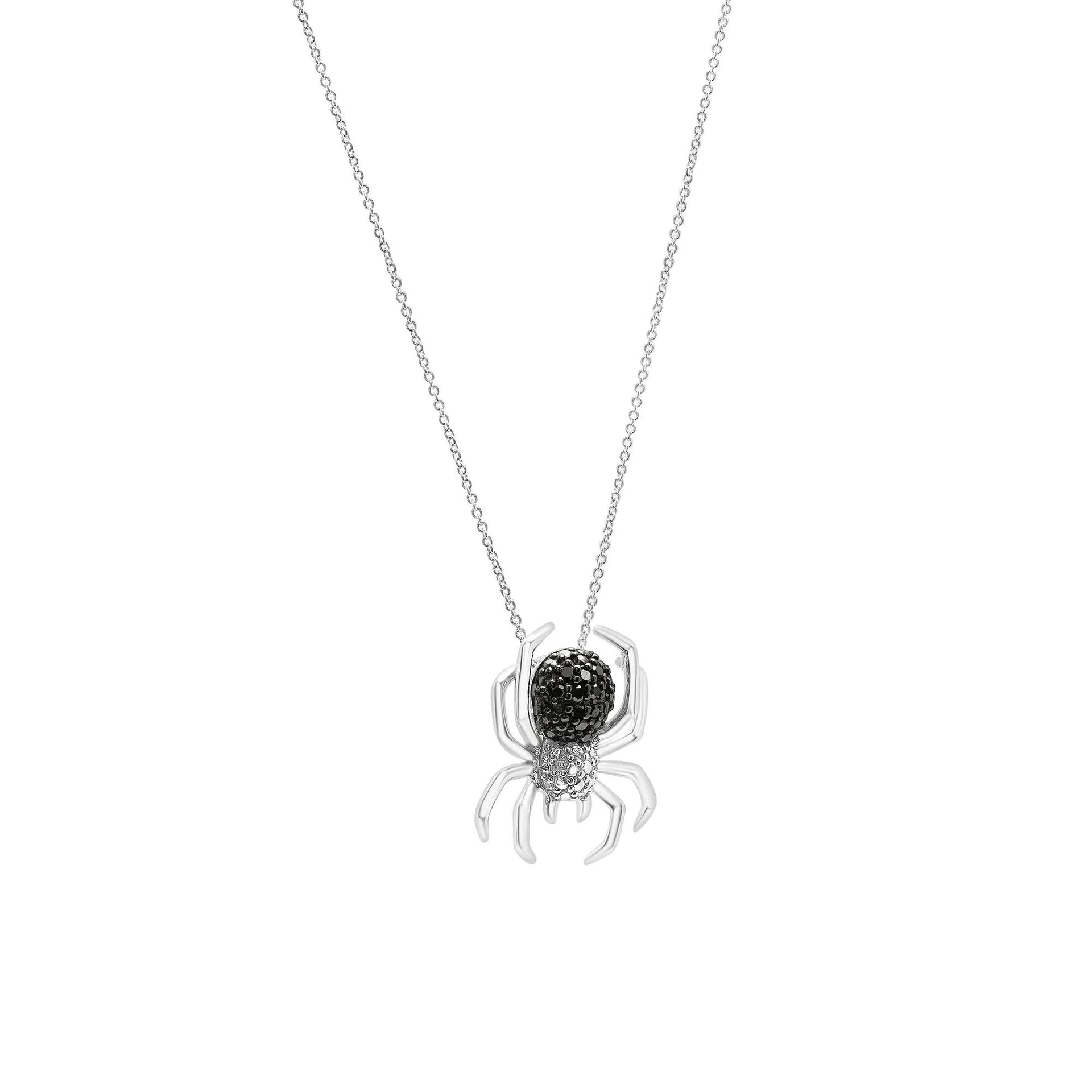 1/10 CT. Tw. Black Diamond Spider Pendant Necklace .925 Sterling Silver White Size 18"