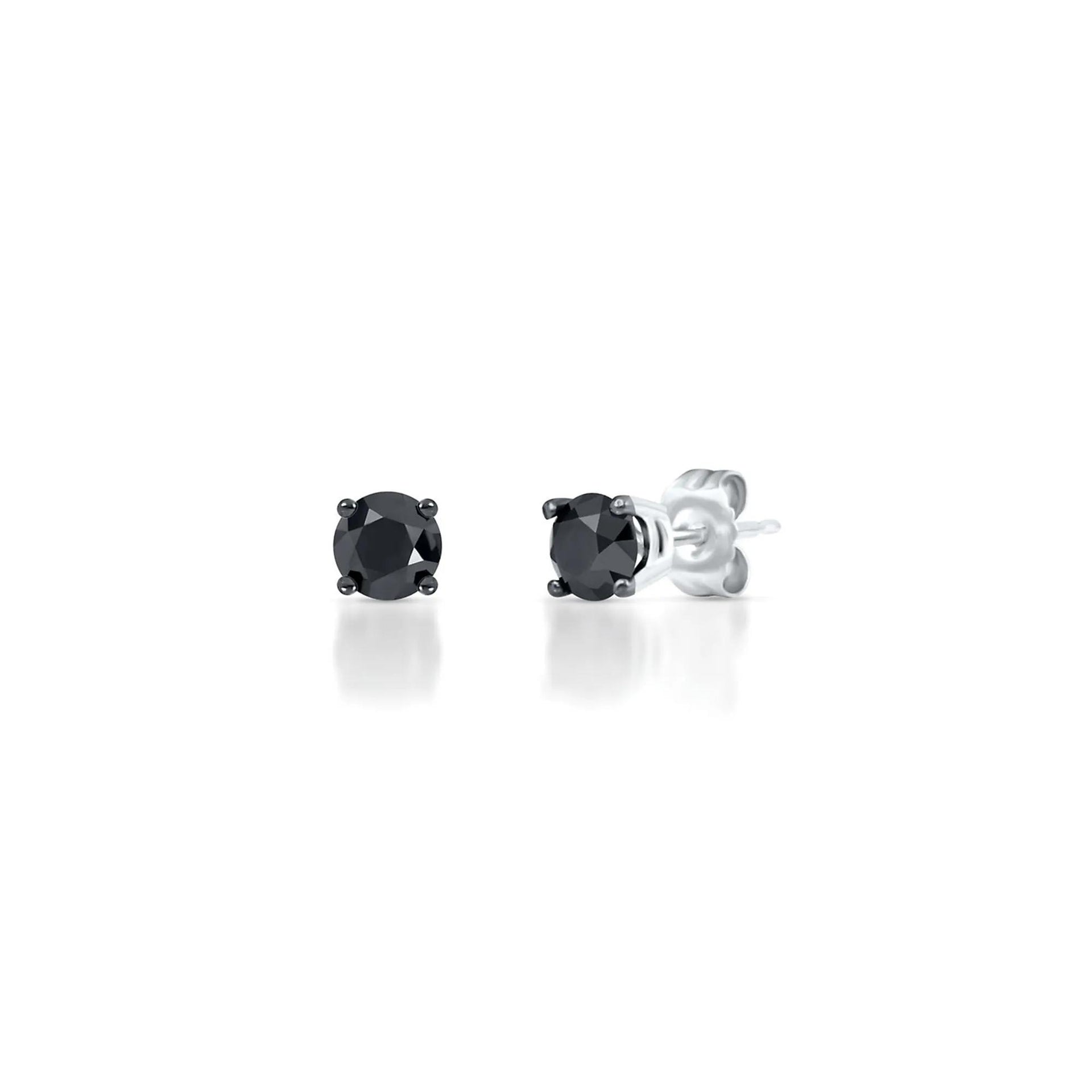 1 CT. Tw. Black Diamond Stud Earrings 14K White Gold Size 4.50mm