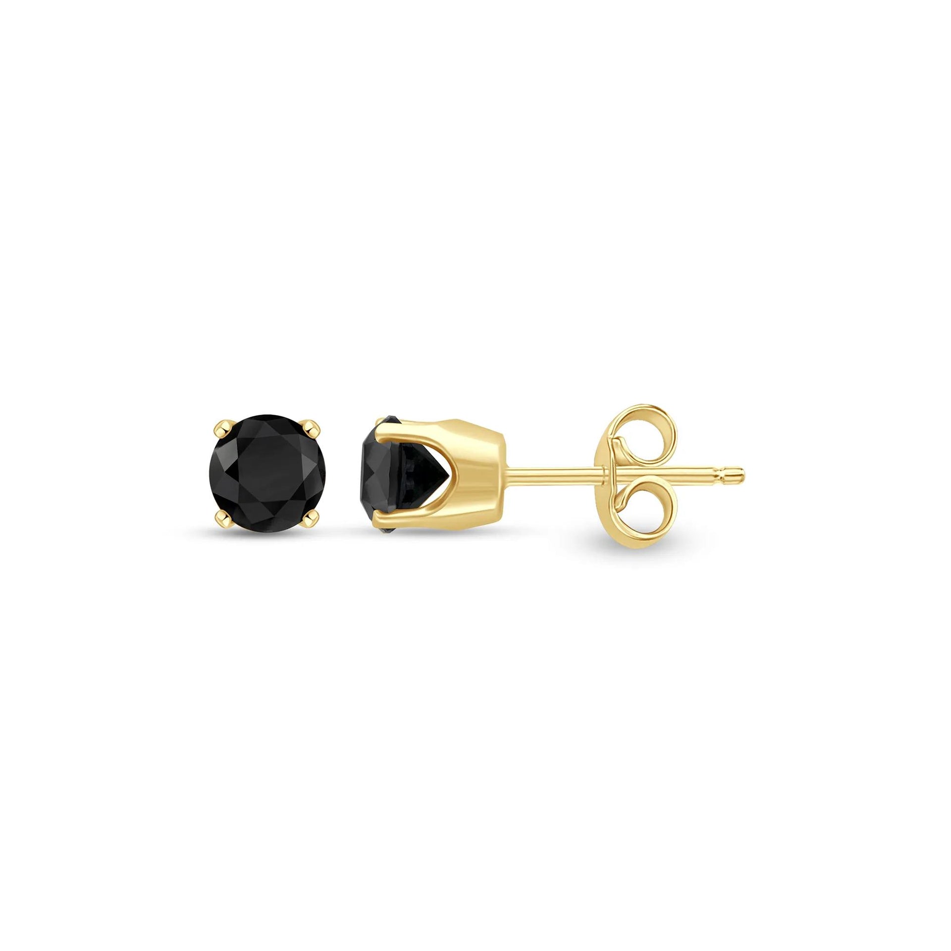 3 CT. Tw. Black Diamond Stud Earrings 14K Yellow Gold Size 7.00mm