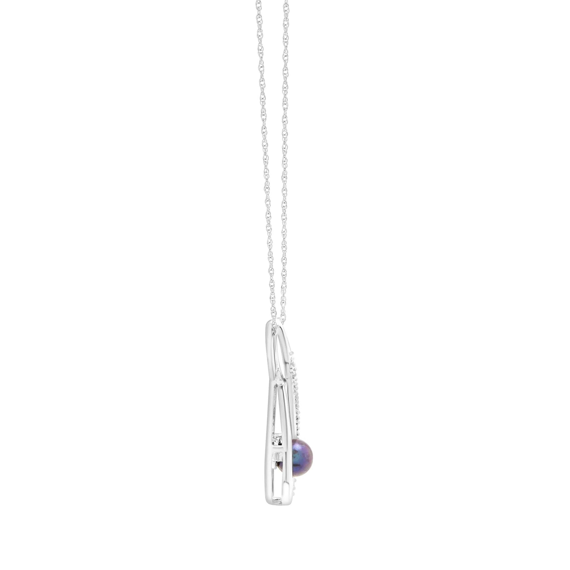 Black Dyed Freshwater Pearl and Lab-Created White Sapphire Infinity Pendant Necklace Size 18"