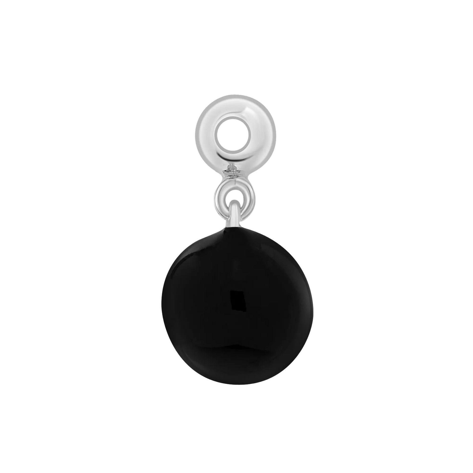 Black Enamel 8-Ball Bead Charm .925 Sterling Silver White Size 14.00mm