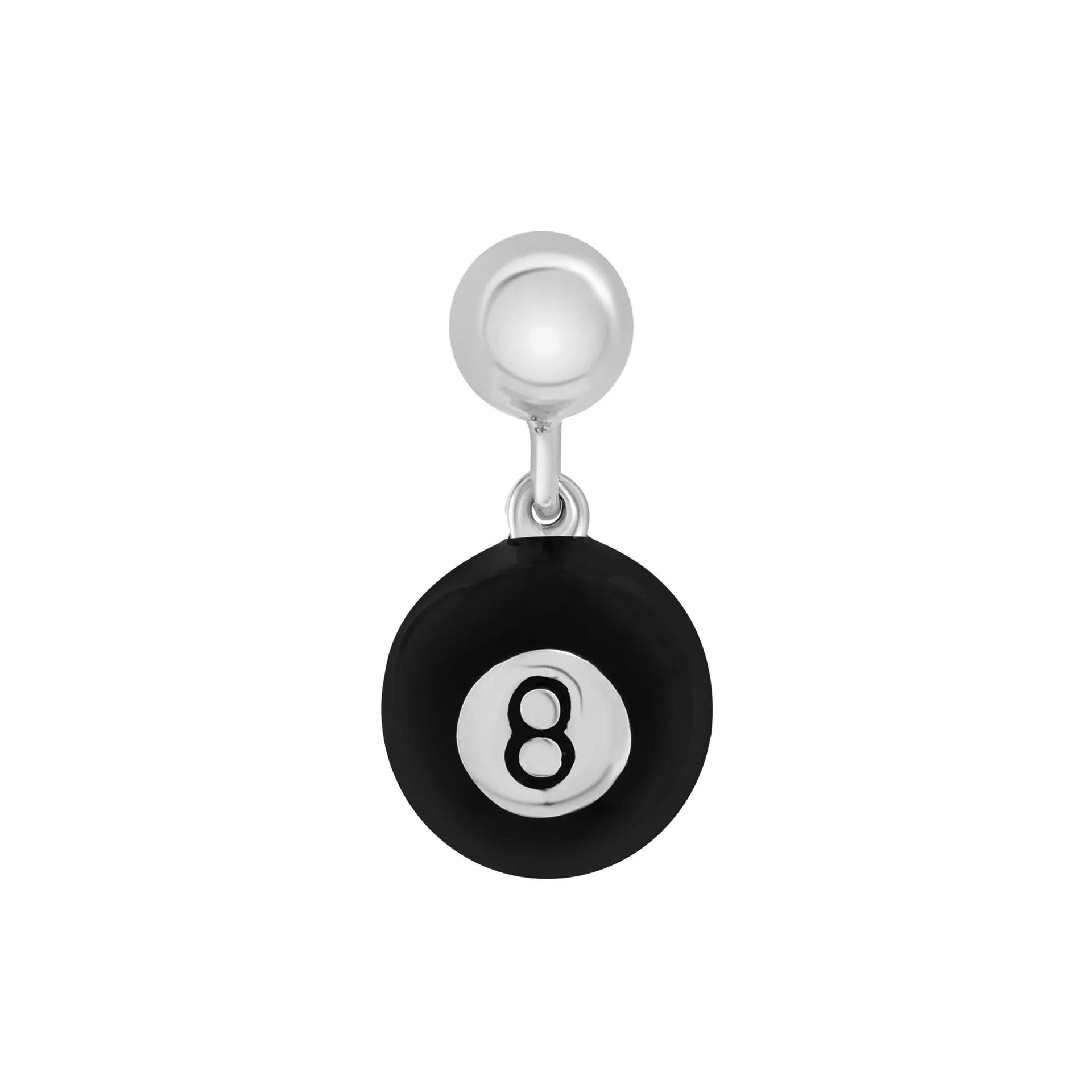 Black Enamel 8-Ball Bead Charm .925 Sterling Silver White Size 14.00mm