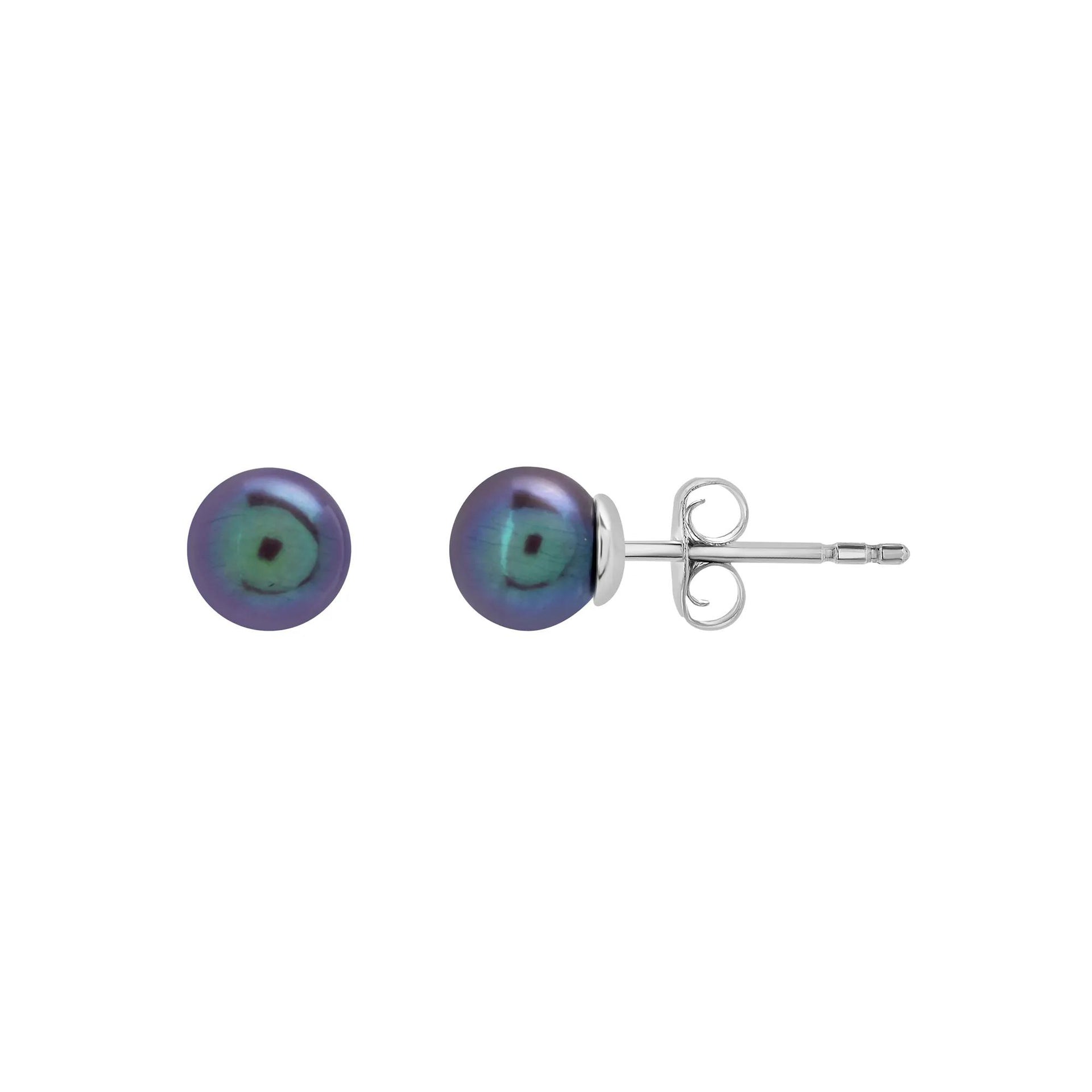 Black Freshwater Cultured Pearl Stud Earrings 14K White Gold Size 6.10mm