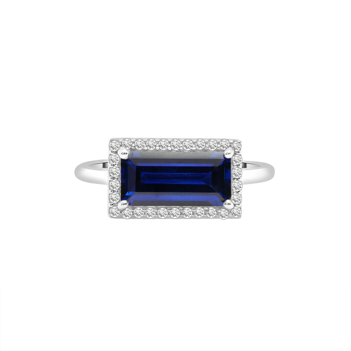 Lab-Created Blue and White Sapphire Cocktail Ring .925 Sterling Silver Size 8 1.5mm