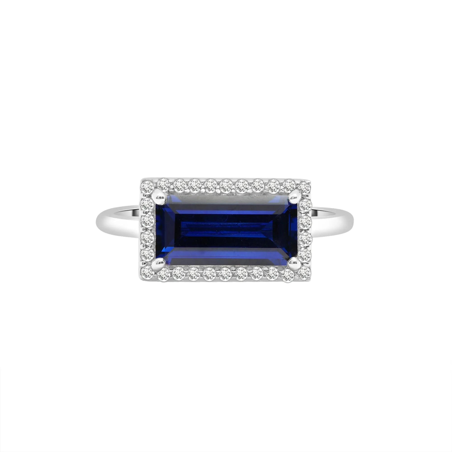 Lab-Created Blue and White Sapphire Cocktail Ring .925 Sterling Silver Size 7 1.5mm