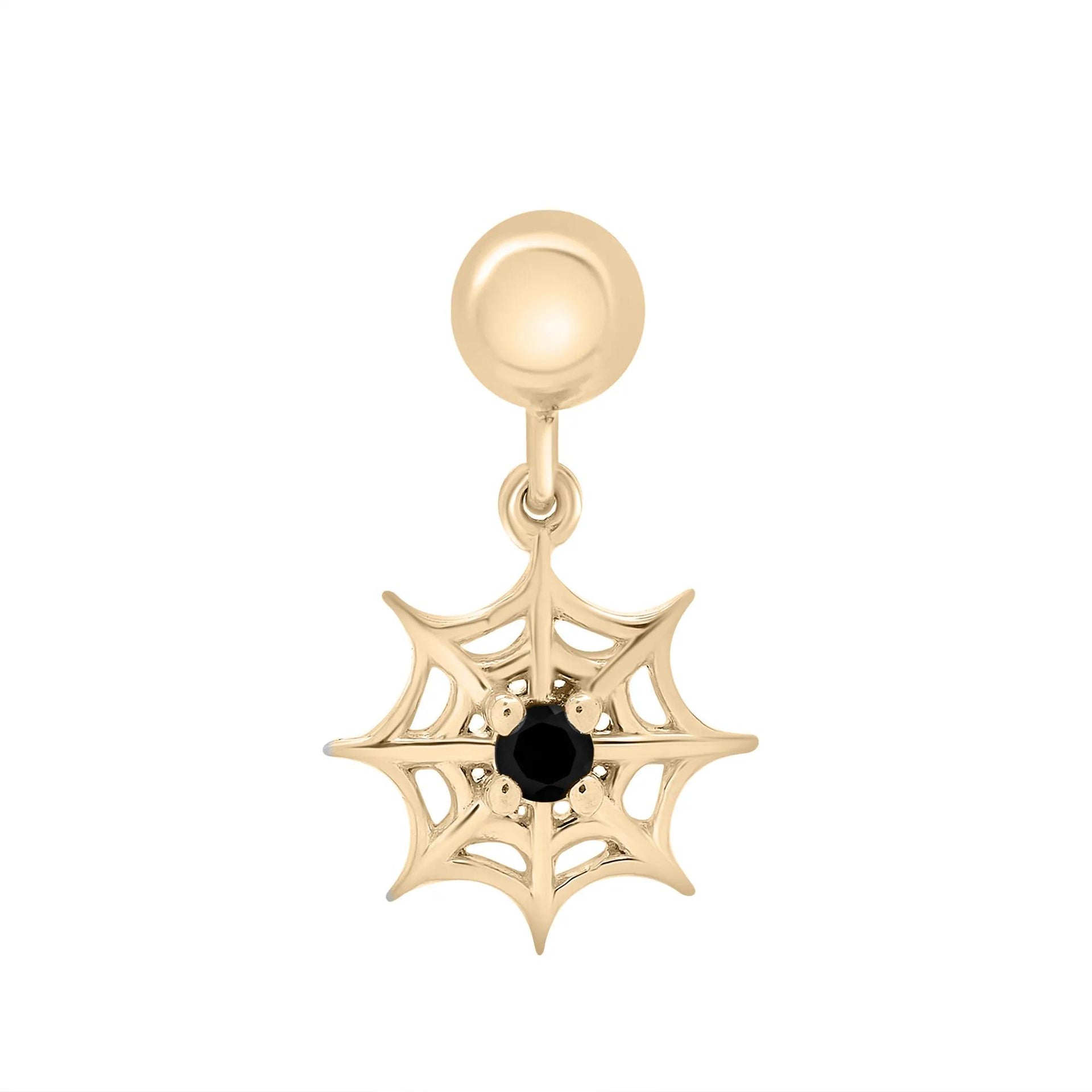 Black Onyx Spiderweb Bead Charm Vermeil Yellow Size 14.50mm