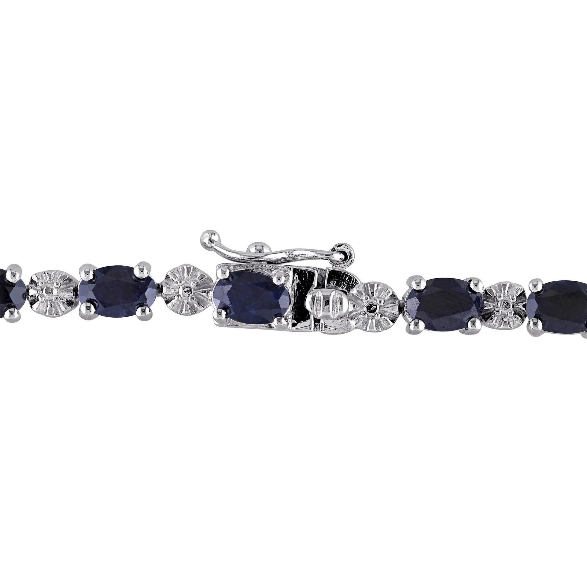 Black Sapphire & Diamond Accent Bracelet .925 Sterling Silver White Size 4.50mm