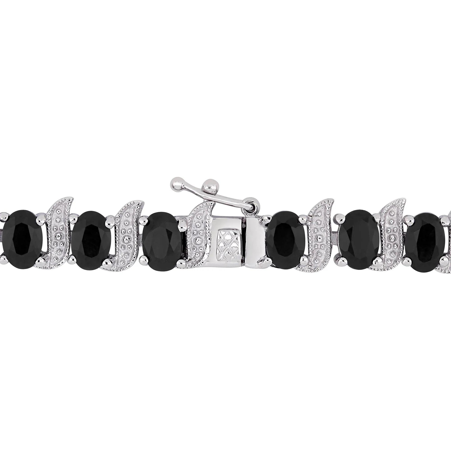Black Sapphire & Diamond Accent Bracelet .925 Sterling Silver White Size 7.40mm