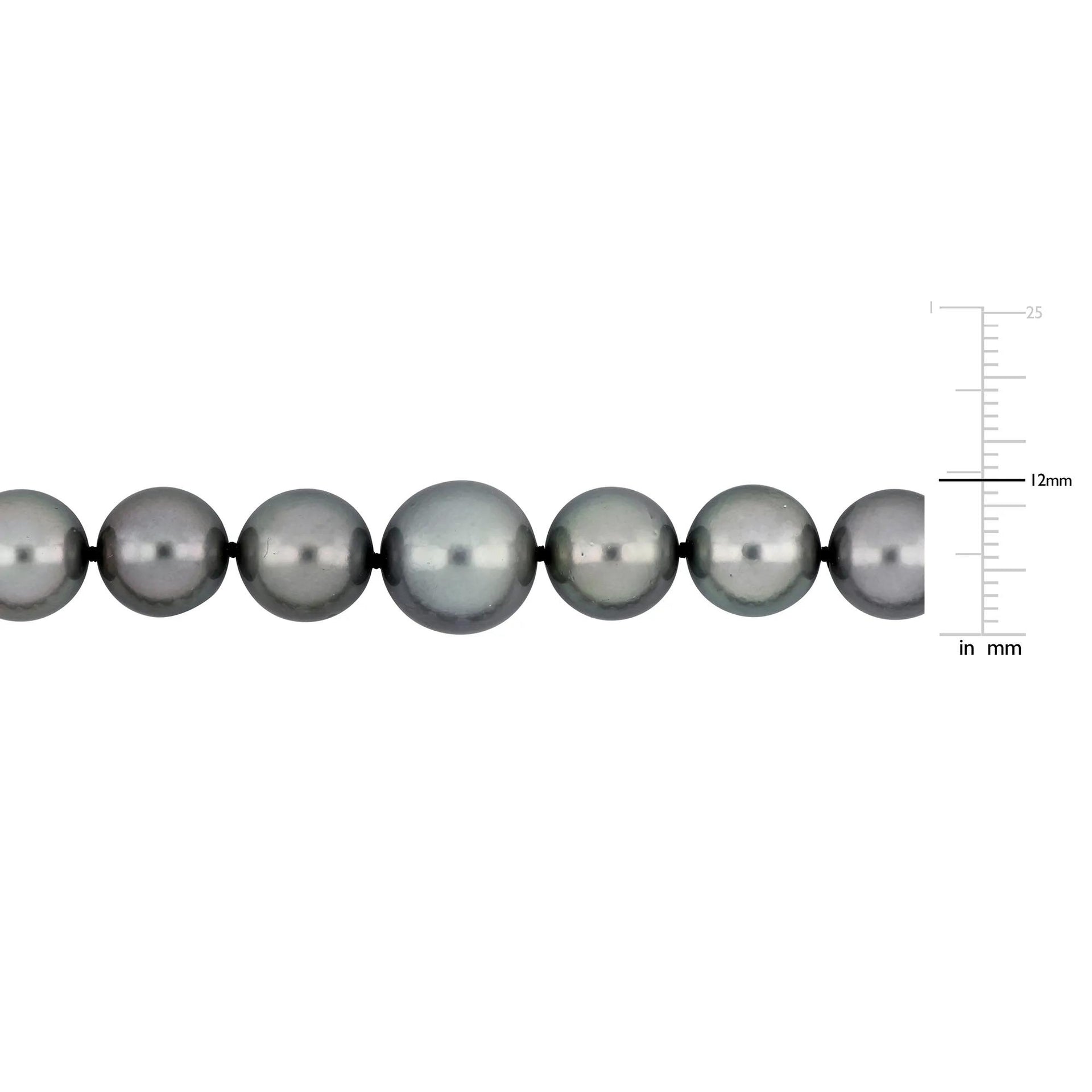 Black Tahitian Pearl and Diamond Accent Necklace 14K White Gold Size 18"