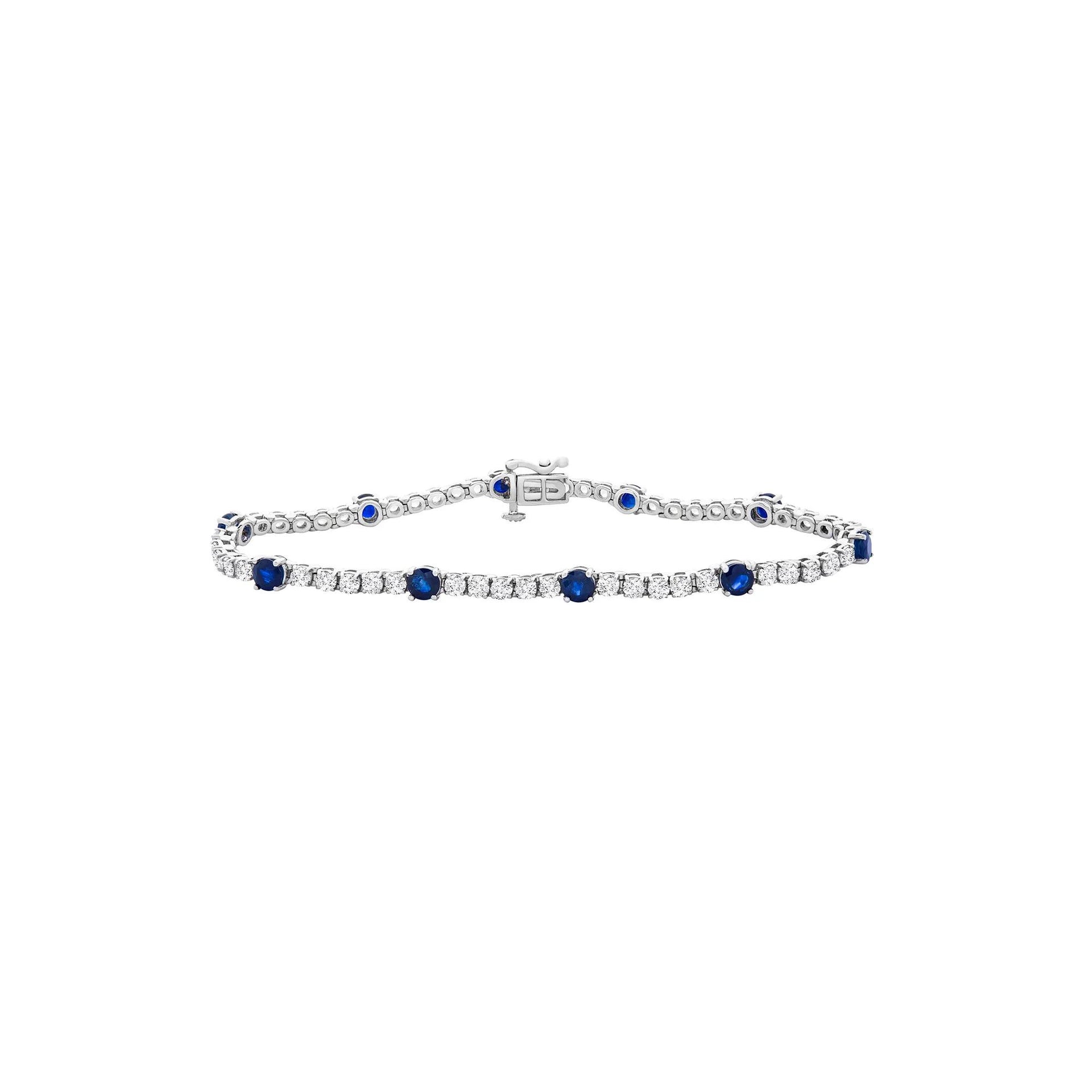 Blue and White Sapphire Bracelet .925 Sterling Silver Size 4.00mm