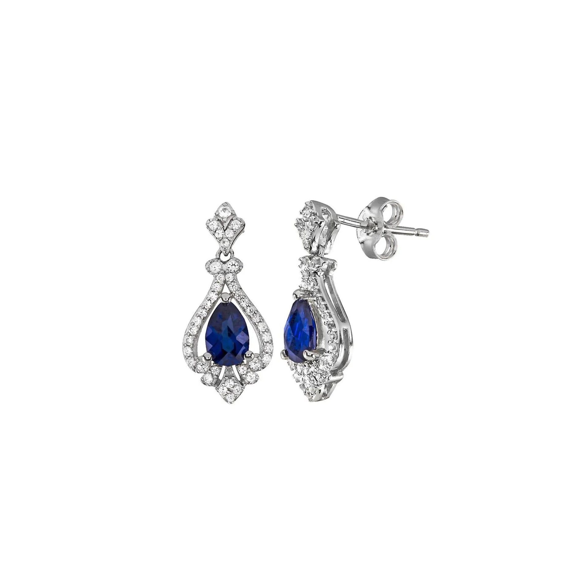 1/3 CT. Tw. Blue Sapphire & Diamond Earrings 10K White Gold Size 8.00mm