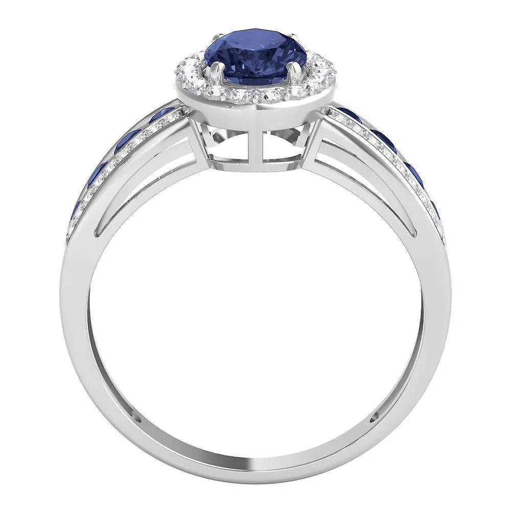1/4 CT. Tw. Blue Sapphire & Diamond Ring 10K White Gold Size 8