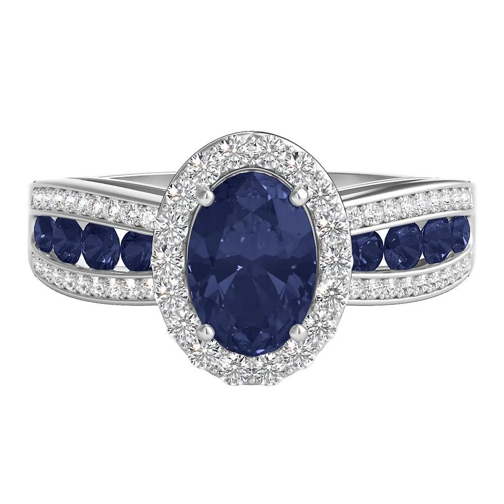 1/4 CT. Tw. Blue Sapphire & Diamond Ring 10K White Gold Size 8