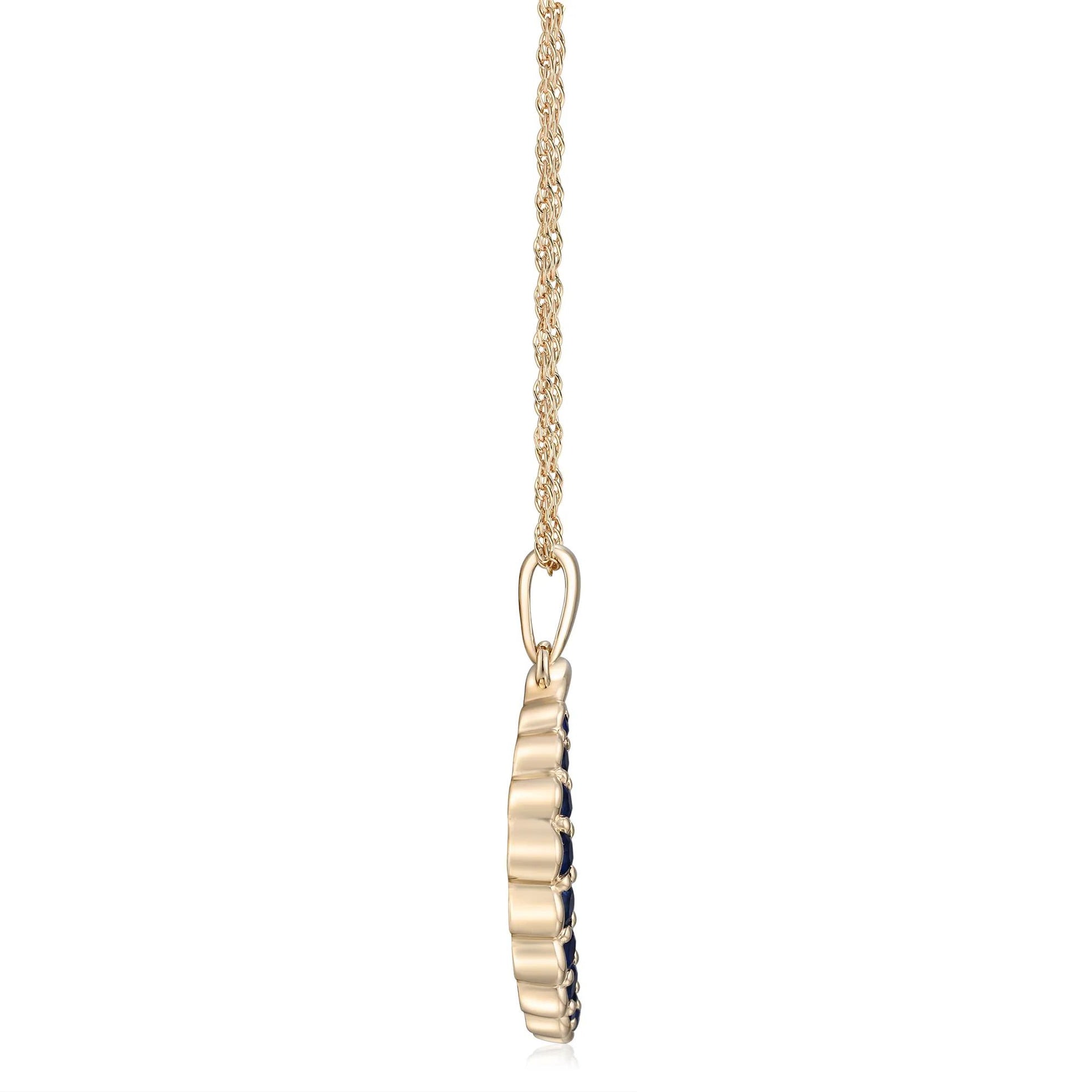 Blue Sapphire and Diamond Accent Moon and Star Pendant Necklace 10K Yellow Gold Size 18"