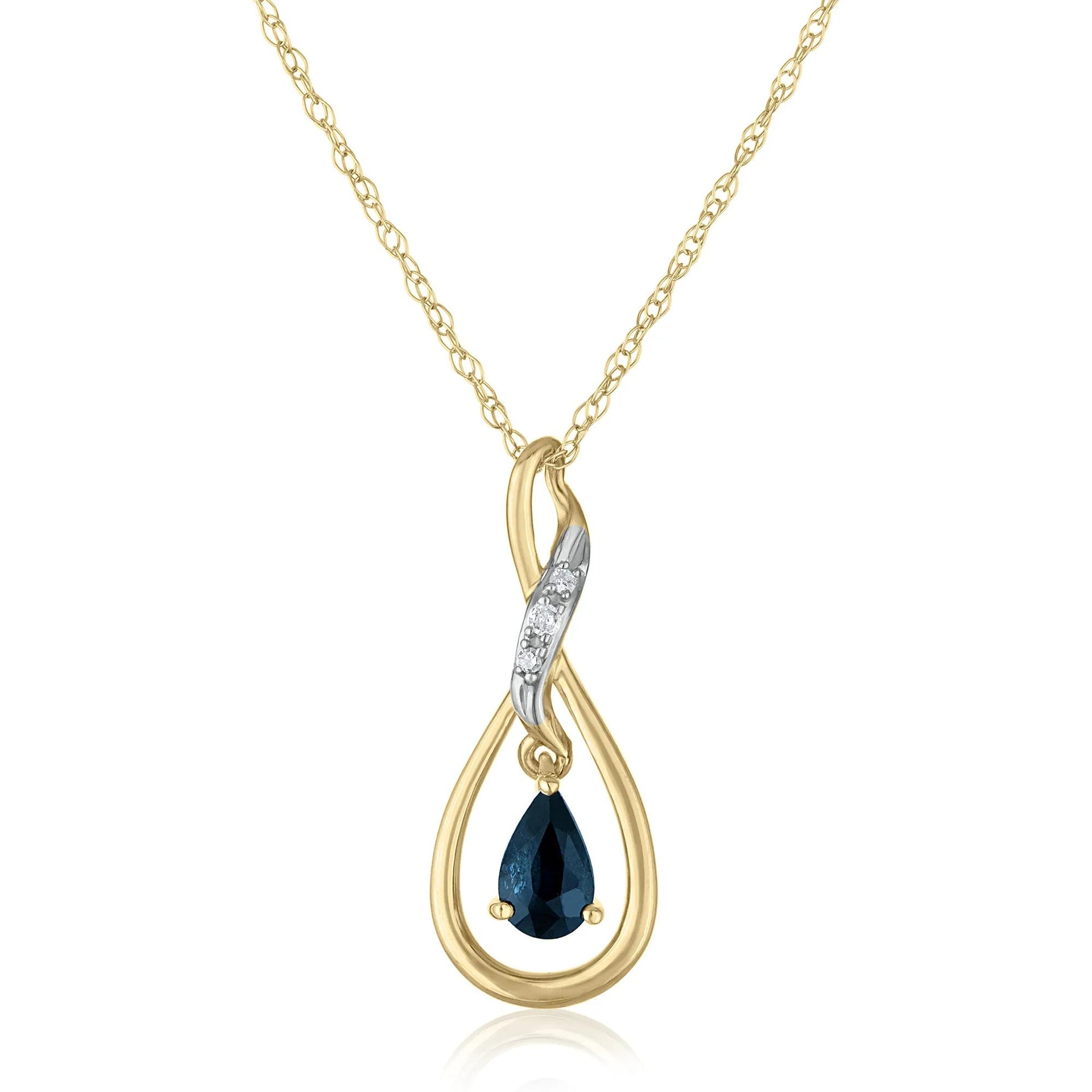 Blue Sapphire and Diamond Accent Pendant Necklace 10K Yellow Gold Size 18"