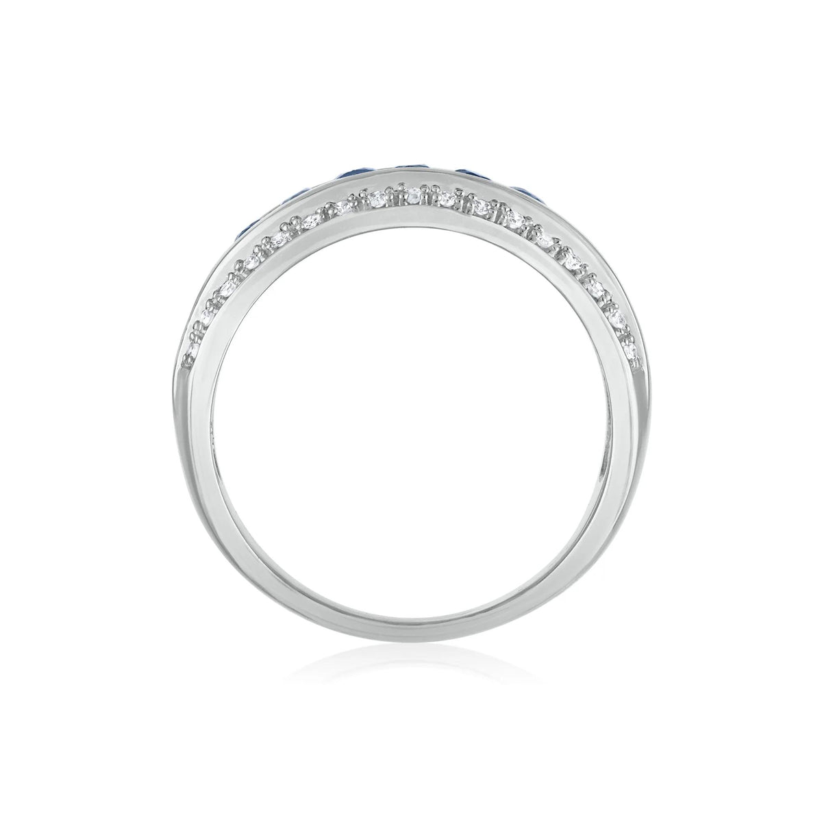 1/7 CT. Tw. Blue Sapphire and Diamond Band Ring 10K White Gold Round Brilliant Cut Size 6.5 3.5mm