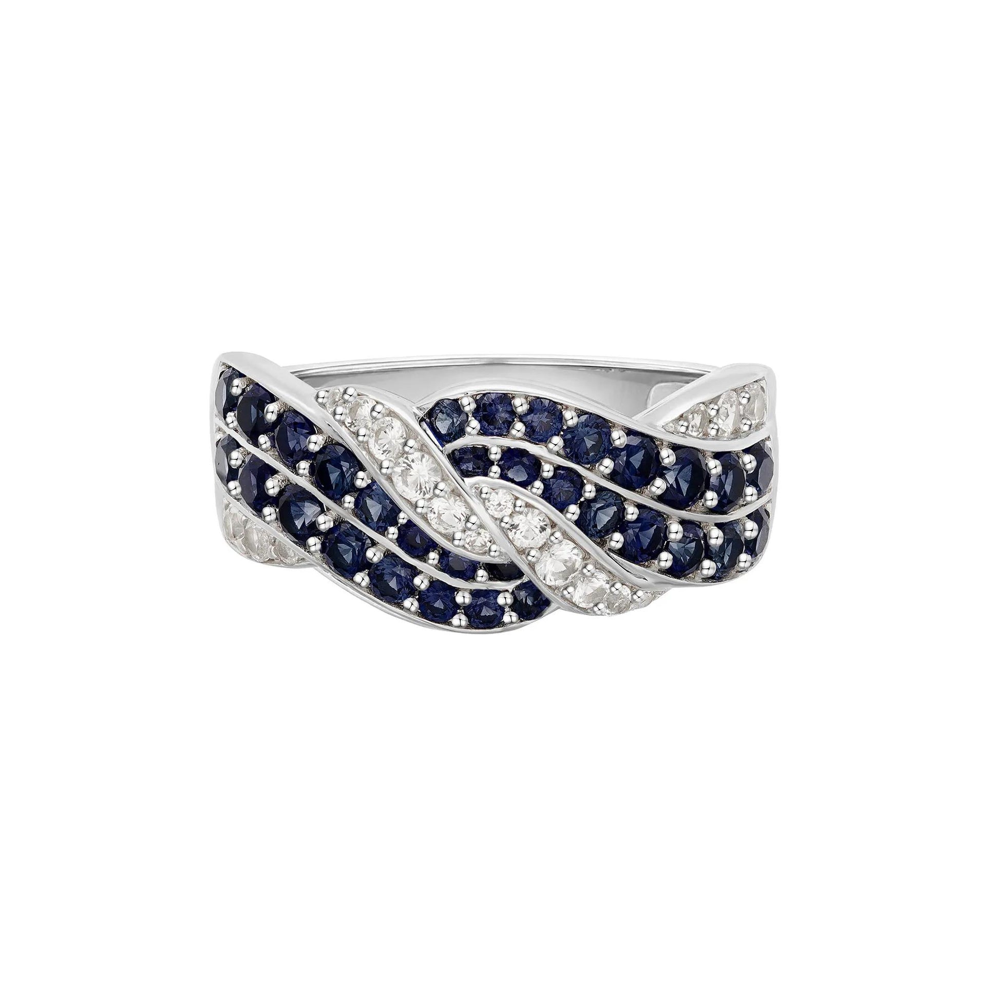 1/4 CT. Tw. Blue Sapphire & Diamond Band Ring 10K White Gold Size 8 1mm