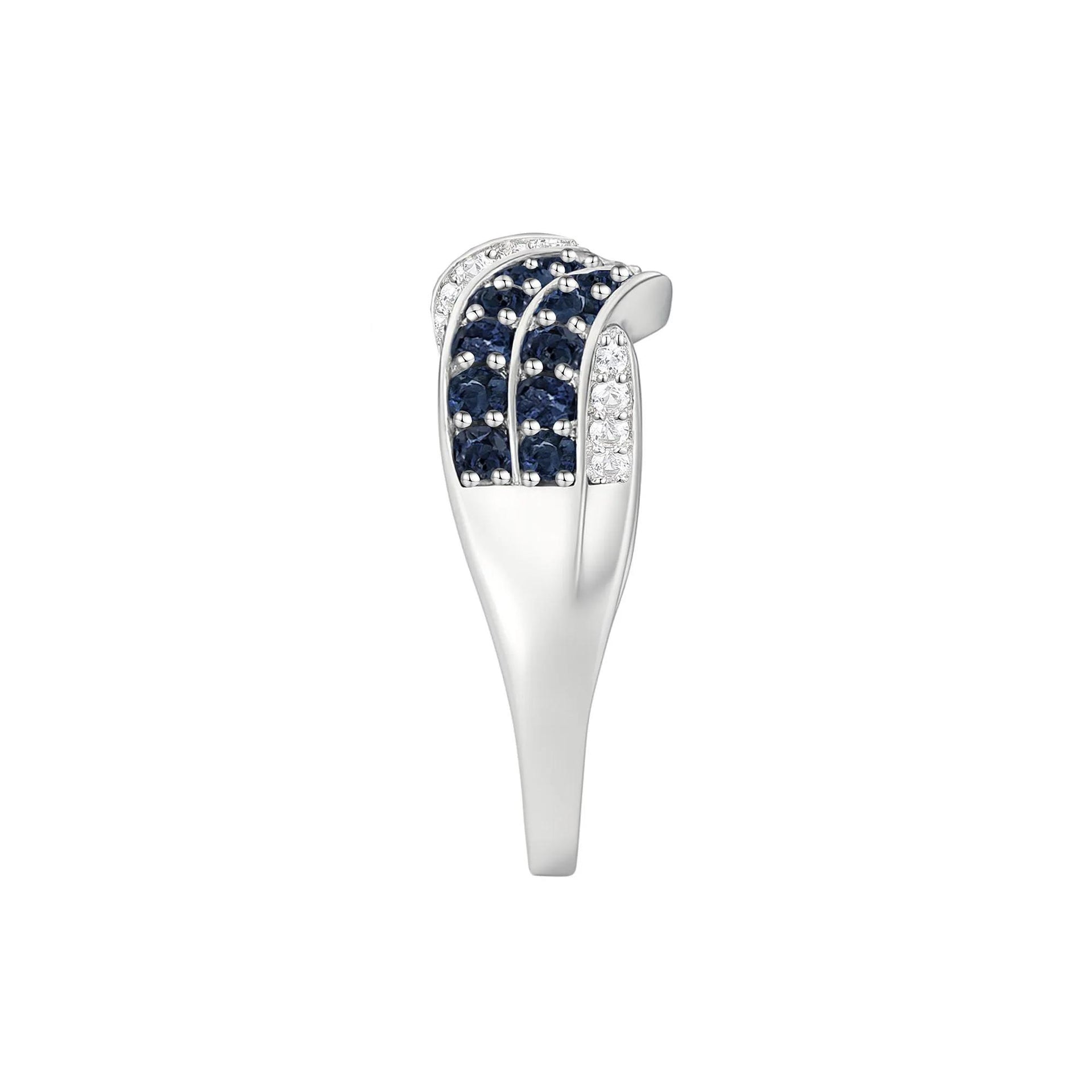 1/4 CT. Tw. Blue Sapphire & Diamond Band Ring 10K White Gold Size 8 1mm