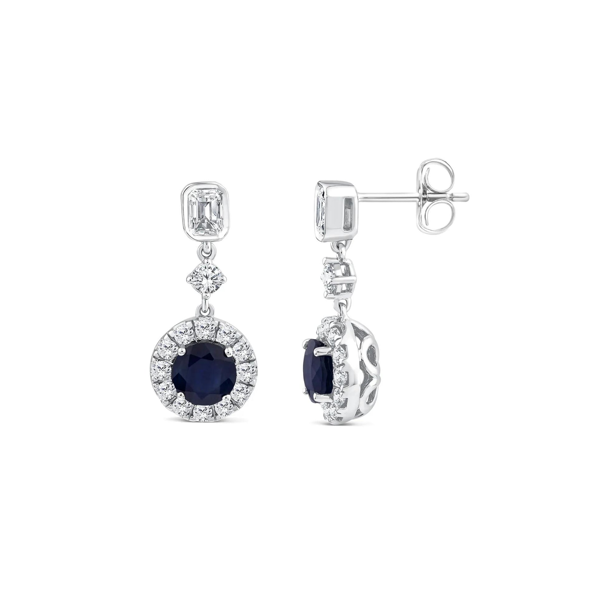 3/4 CT. Tw. Blue Sapphire and Diamond Halo Drop Earring 10K White Gold Size 5.10mm