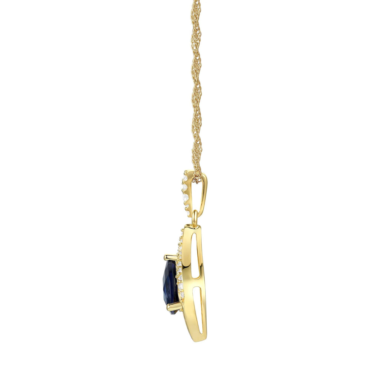 1/4 CT. Tw. Blue Sapphire and Diamond Pendant Necklace 10K Yellow Gold Size 18"