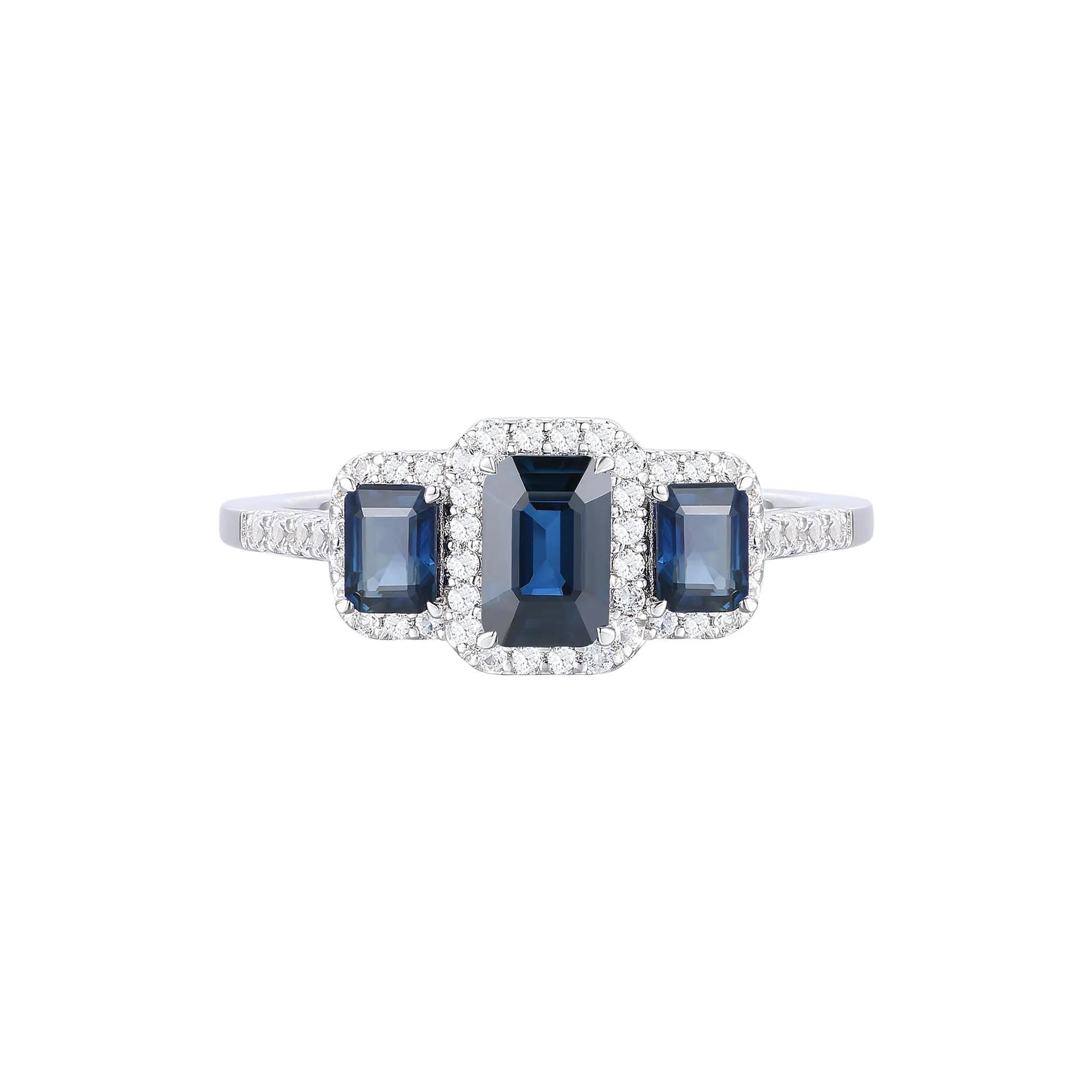 1/4 CT. Tw. Blue Sapphire and Diamond Three-Stone Ring 10K White Gold Size 5 1mm