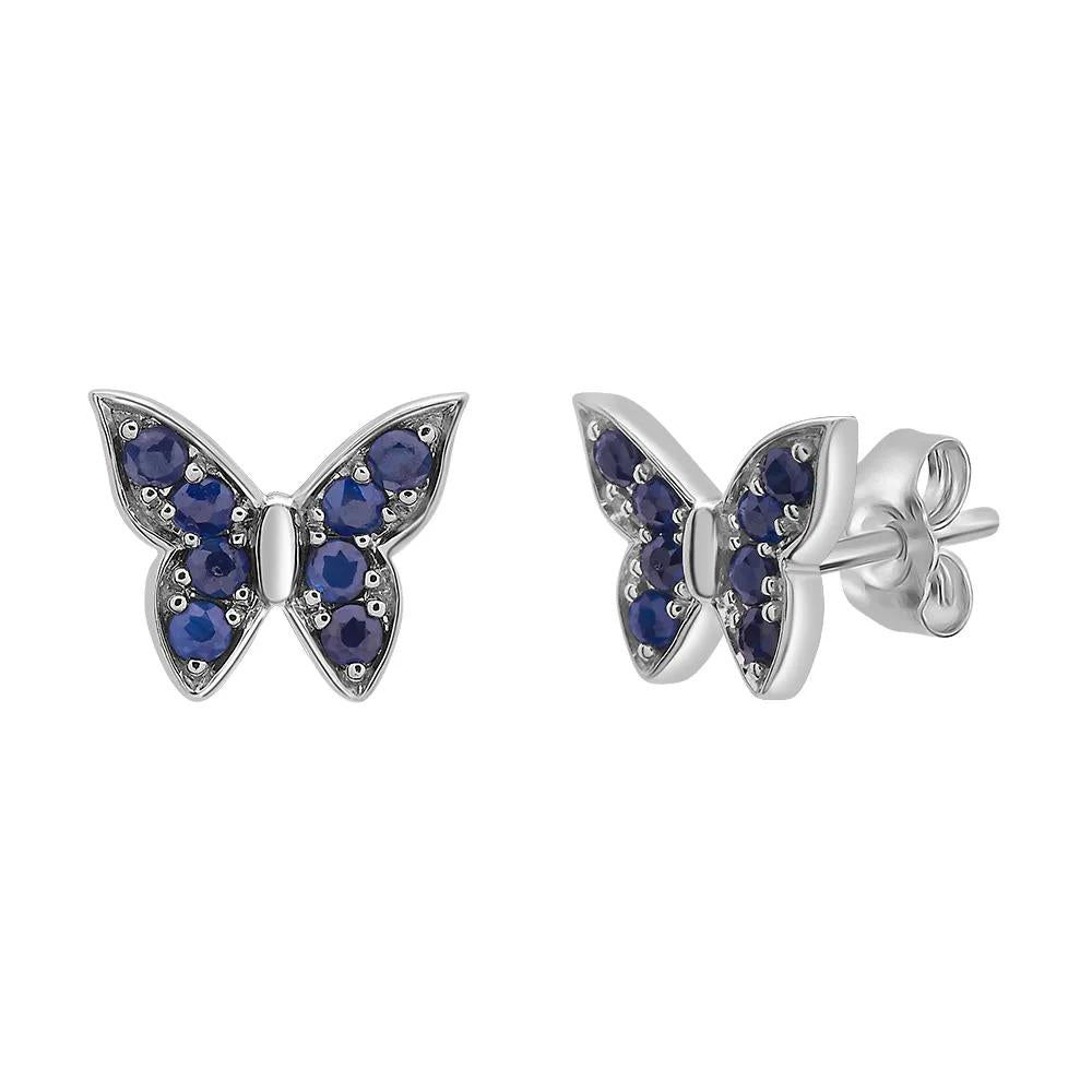 Blue Sapphire Butterfly Earring 10K White Gold Size 8.90mm