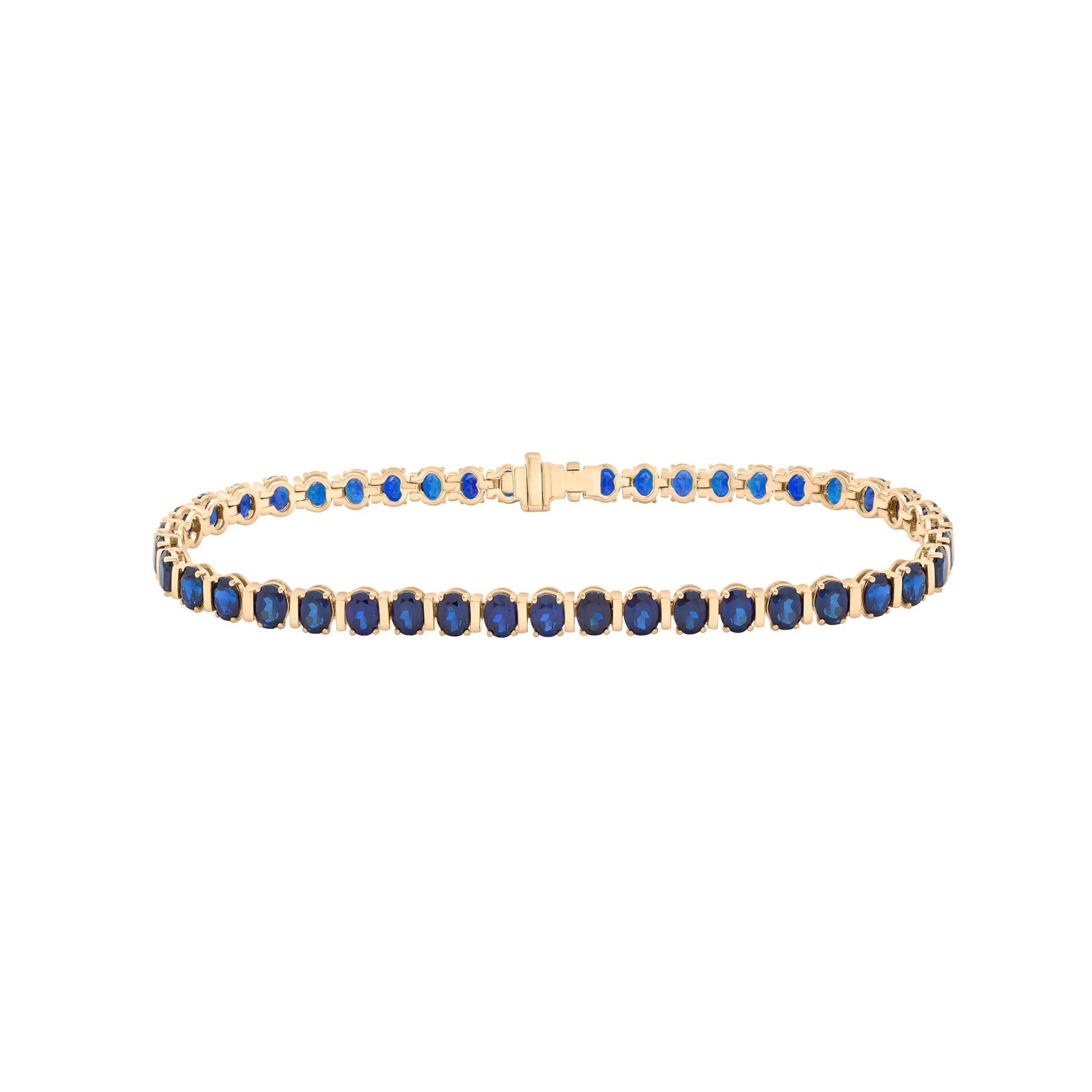 Blue Sapphire Faux-Channel Tennis Bracelet 10K Yellow Gold Size 4.10mm