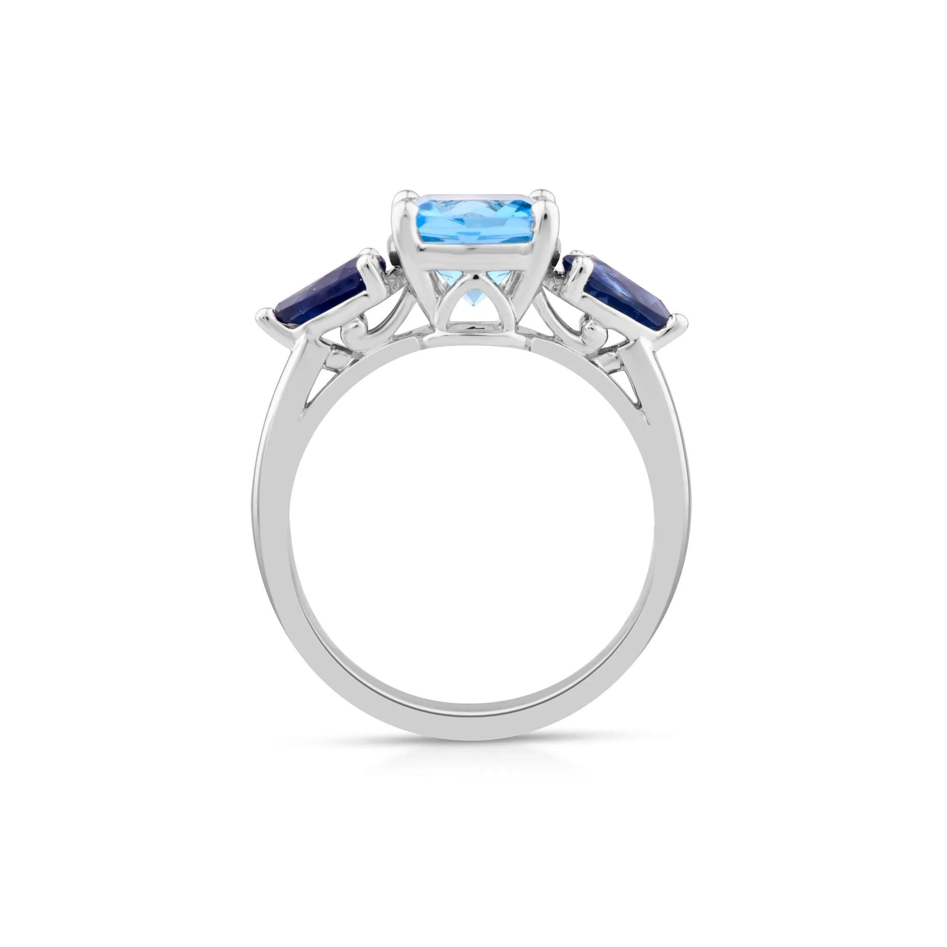 Blue Topaz and Blue Sapphire Ring 10K White Gold Size 8.5