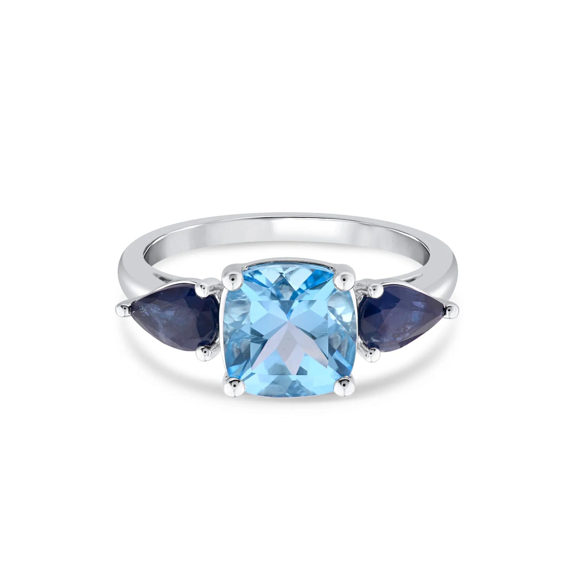 Blue Topaz and Blue Sapphire Ring 10K White Gold Size 9