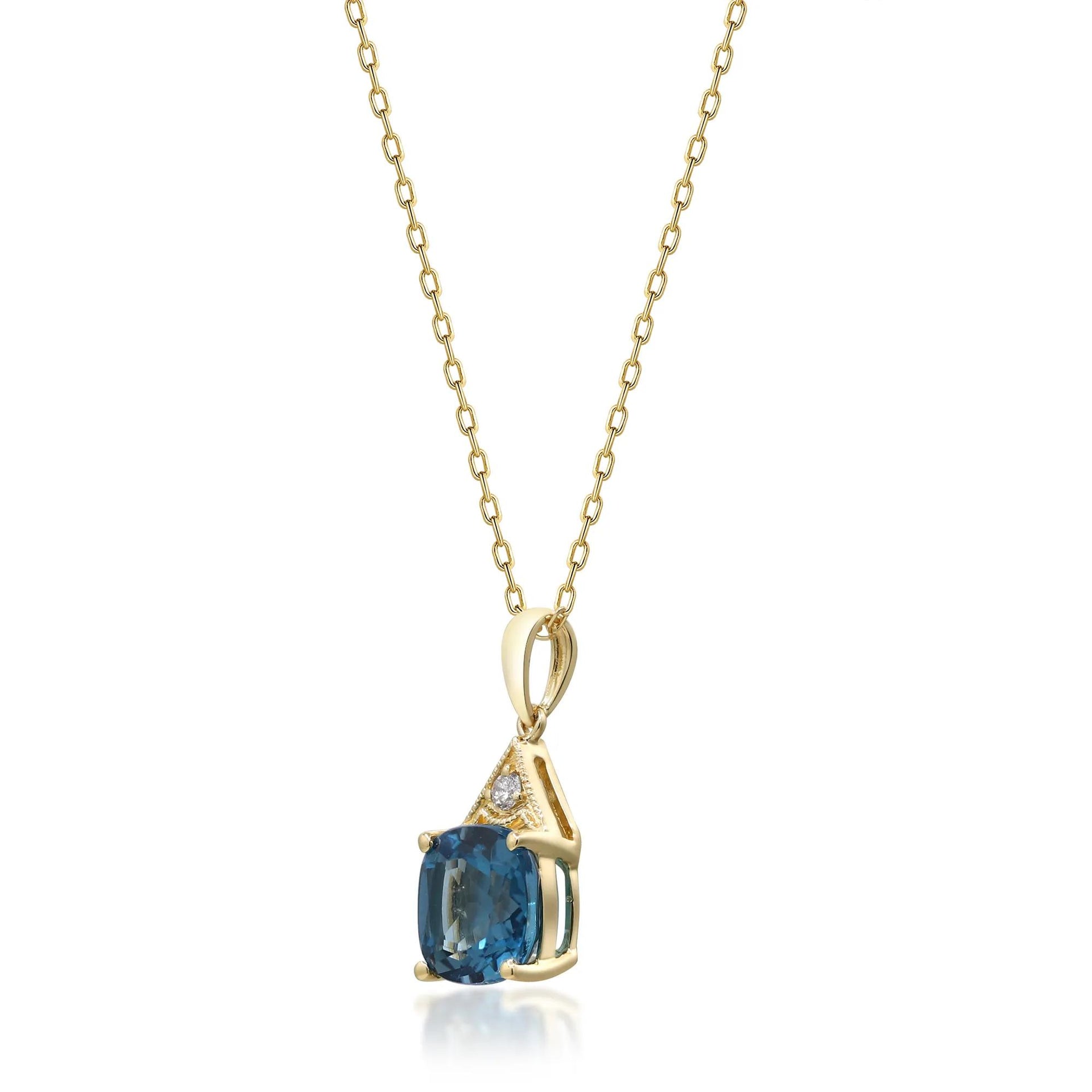 Blue Topaz and Diamond Accent Pendant Necklace 10K Yellow Gold Size 18"