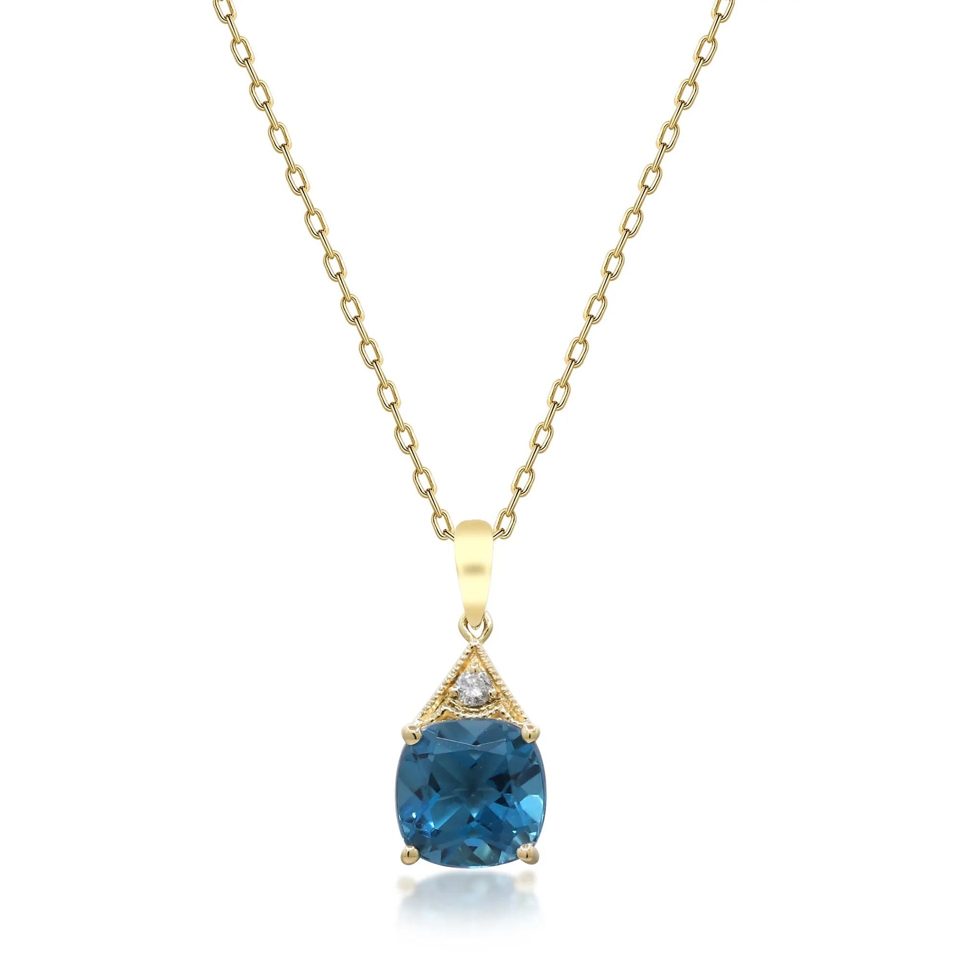 Blue Topaz and Diamond Accent Pendant Necklace 10K Yellow Gold Size 18"