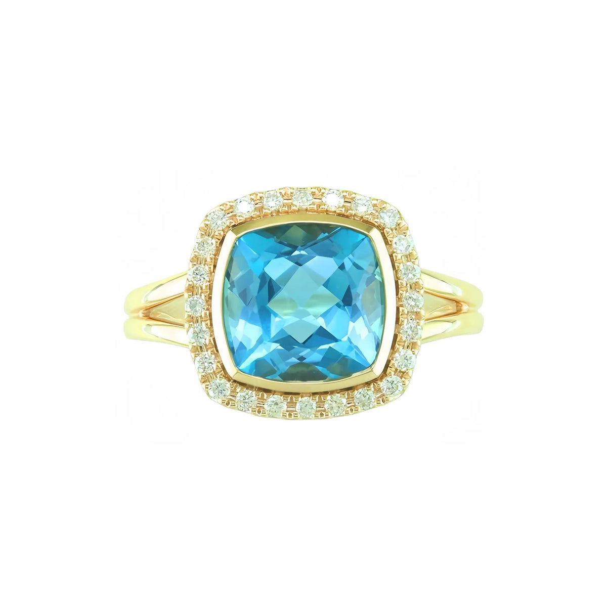 1/5 CT. Tw. Blue Topaz and Diamond Ring 10K Yellow Gold Size 5 1mm