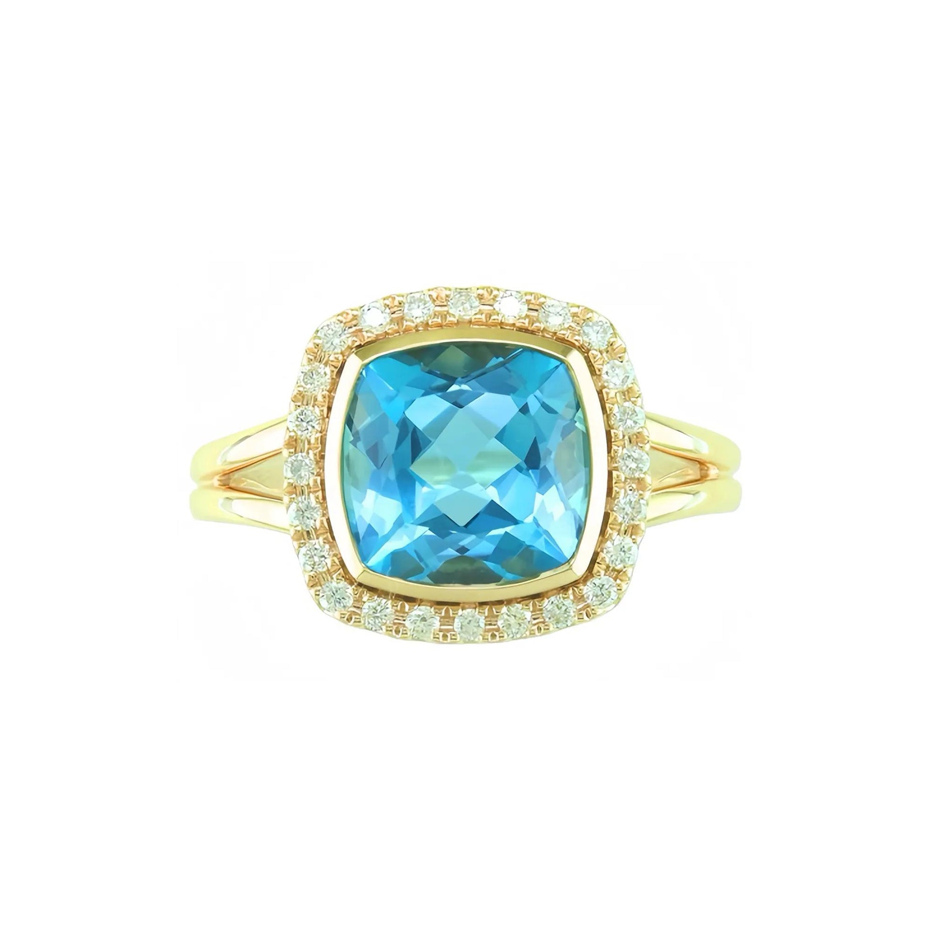 1/5 CT. Tw. Blue Topaz and Diamond Ring 10K Yellow Gold Size 9 1mm