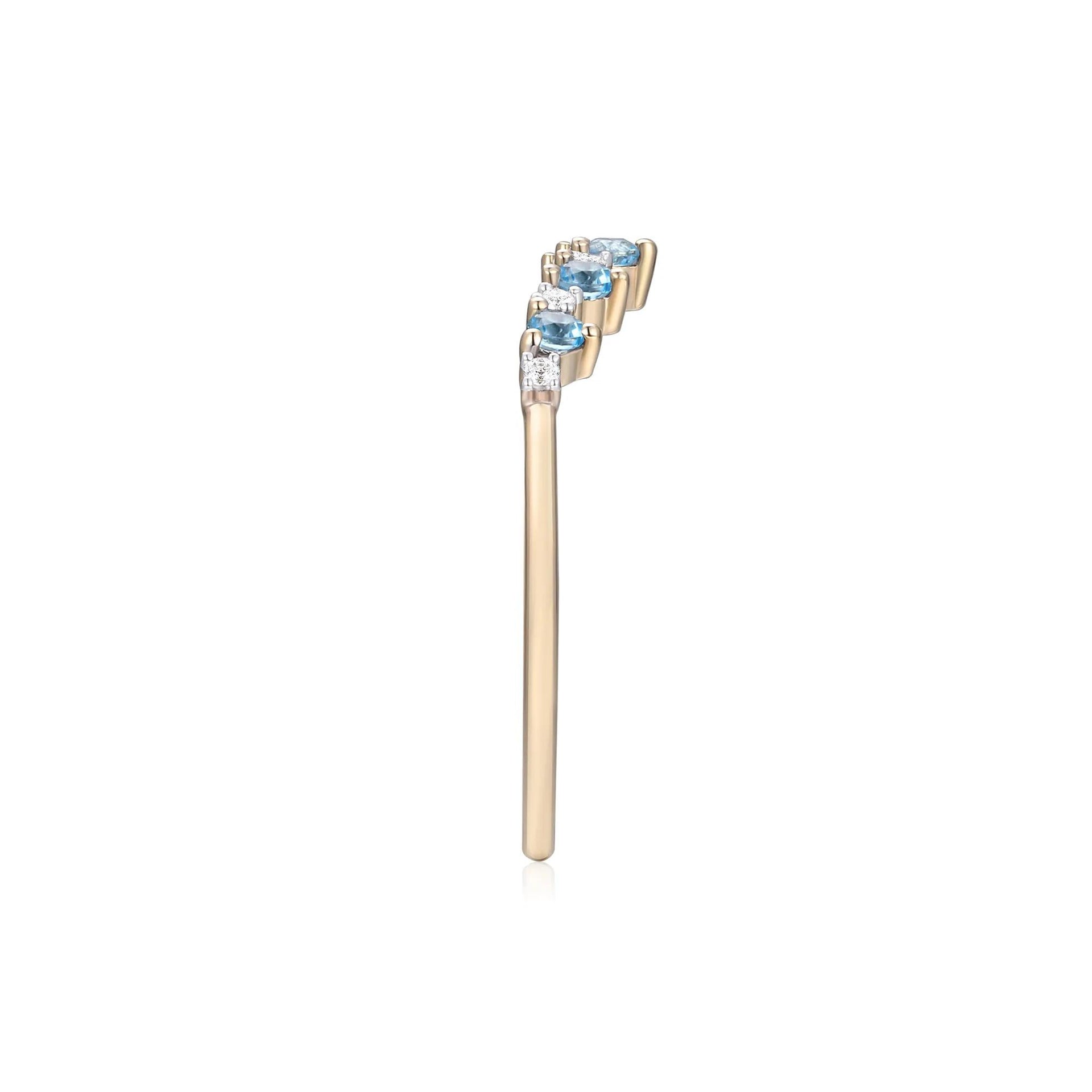 Blue Topaz and Lab-Created White Sapphire Contour Ring 10K Yellow Gold Round Brilliant Cut Size 8 1mm