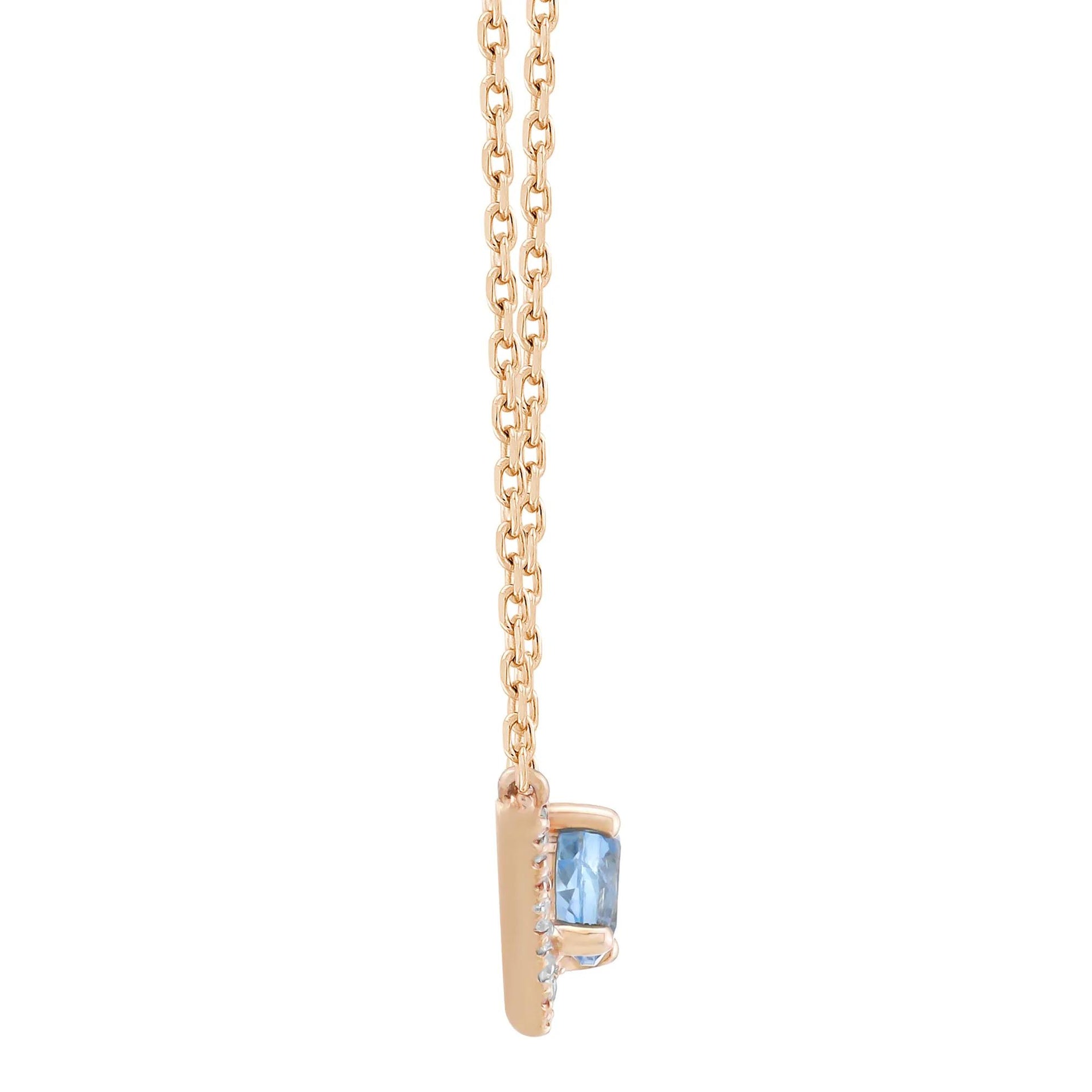 Blue Topaz and Lab-Created White Sapphire Necklace 10K Rose Gold Size 18"