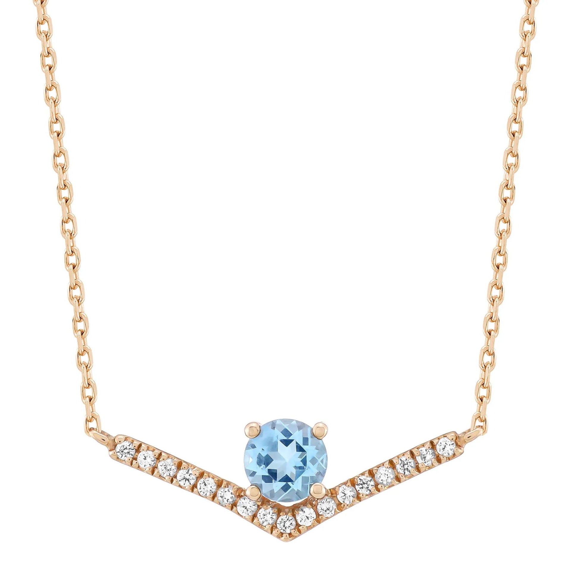 Blue Topaz and Lab-Created White Sapphire Necklace 10K Rose Gold Size 18"