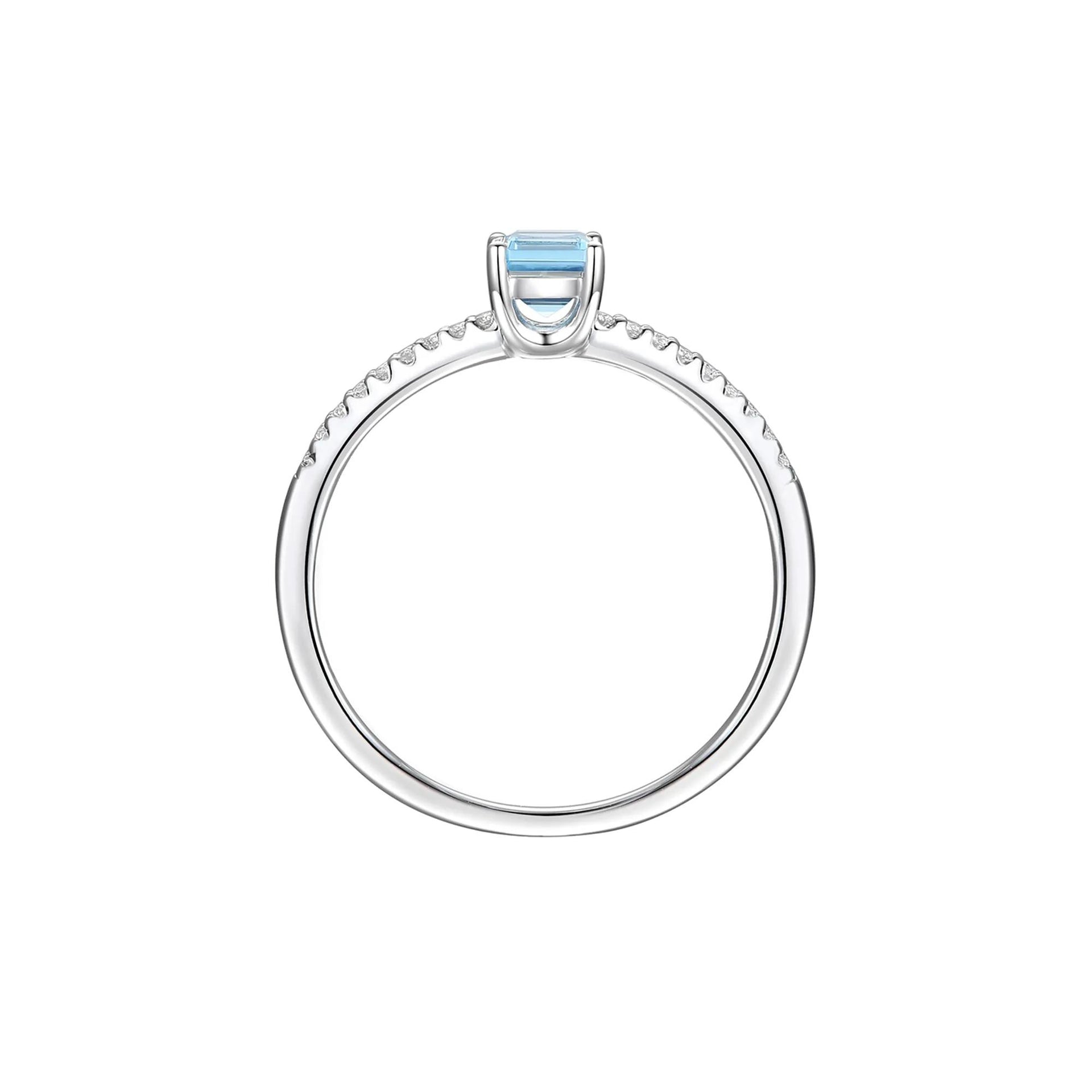 Blue Topaz and Lab Created White Sapphire Ring .925 Sterling Silver Size 6.5 1mm